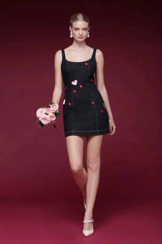 Heart Patch Denim Mini Dress sold by Avec Les Filles