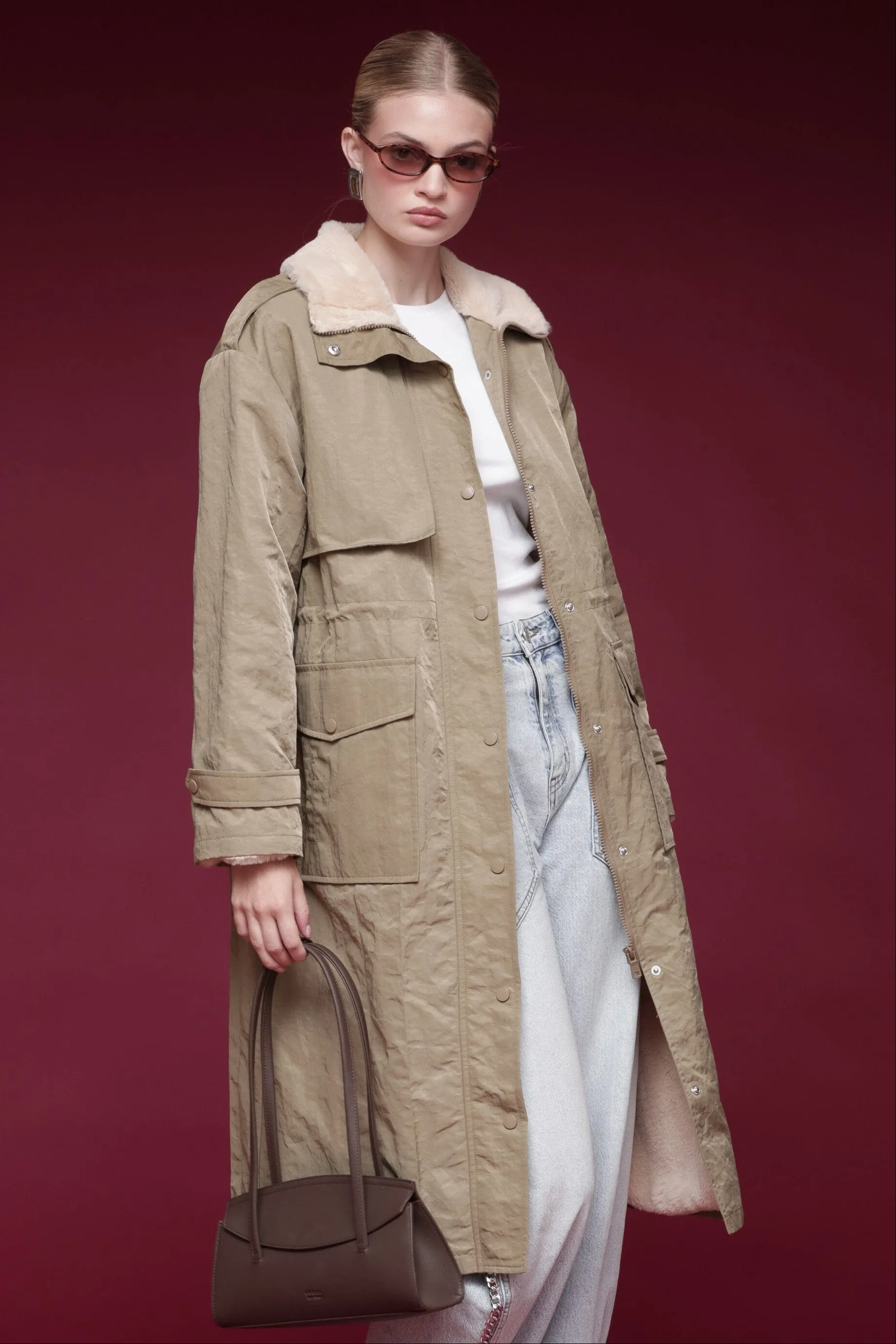Faux Fur-Lined Nylon Parka sold by Avec Les Filles