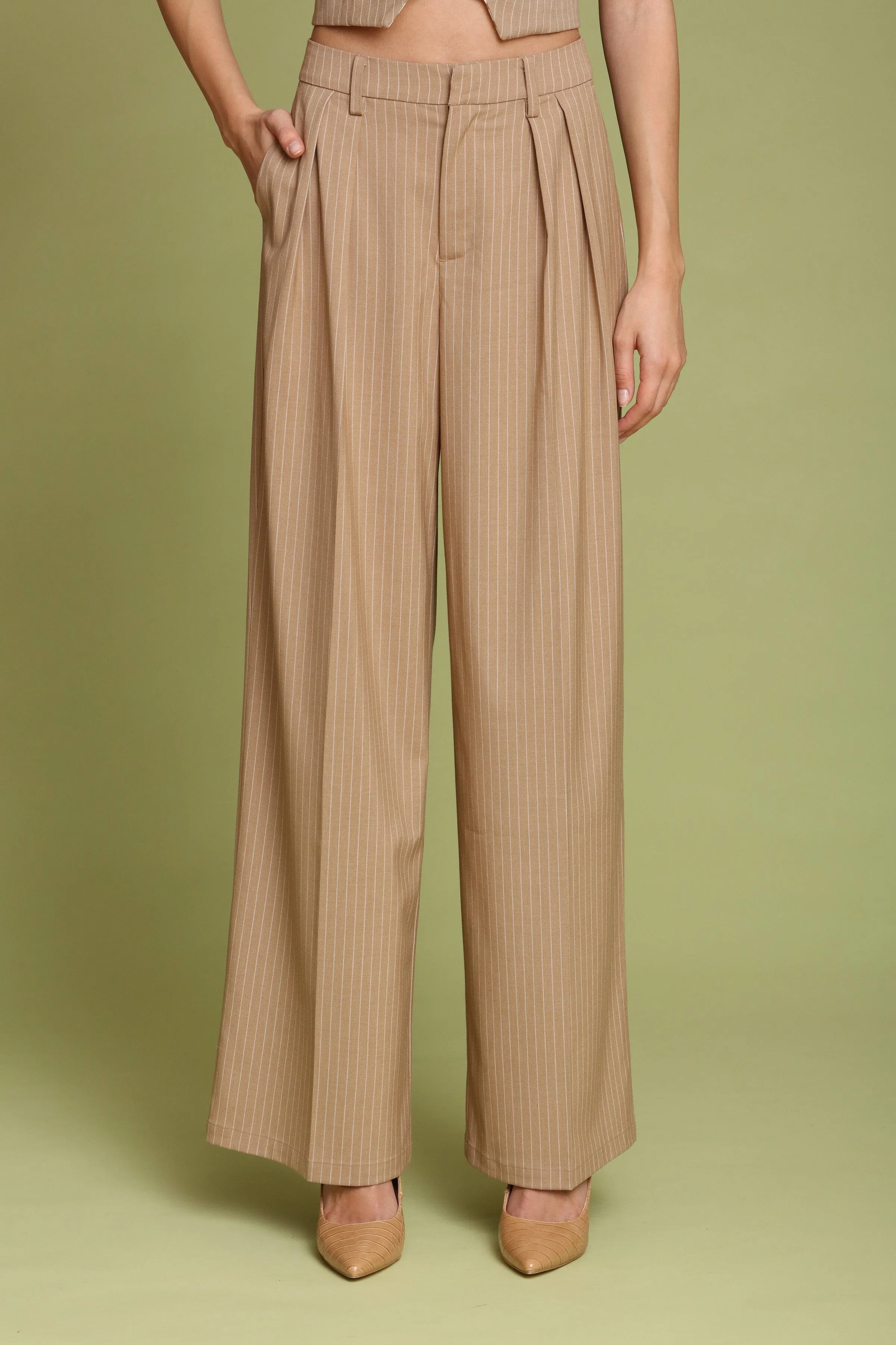 Pinstripe Wide Leg Trouser sold by Avec Les Filles product image thumbnail 4