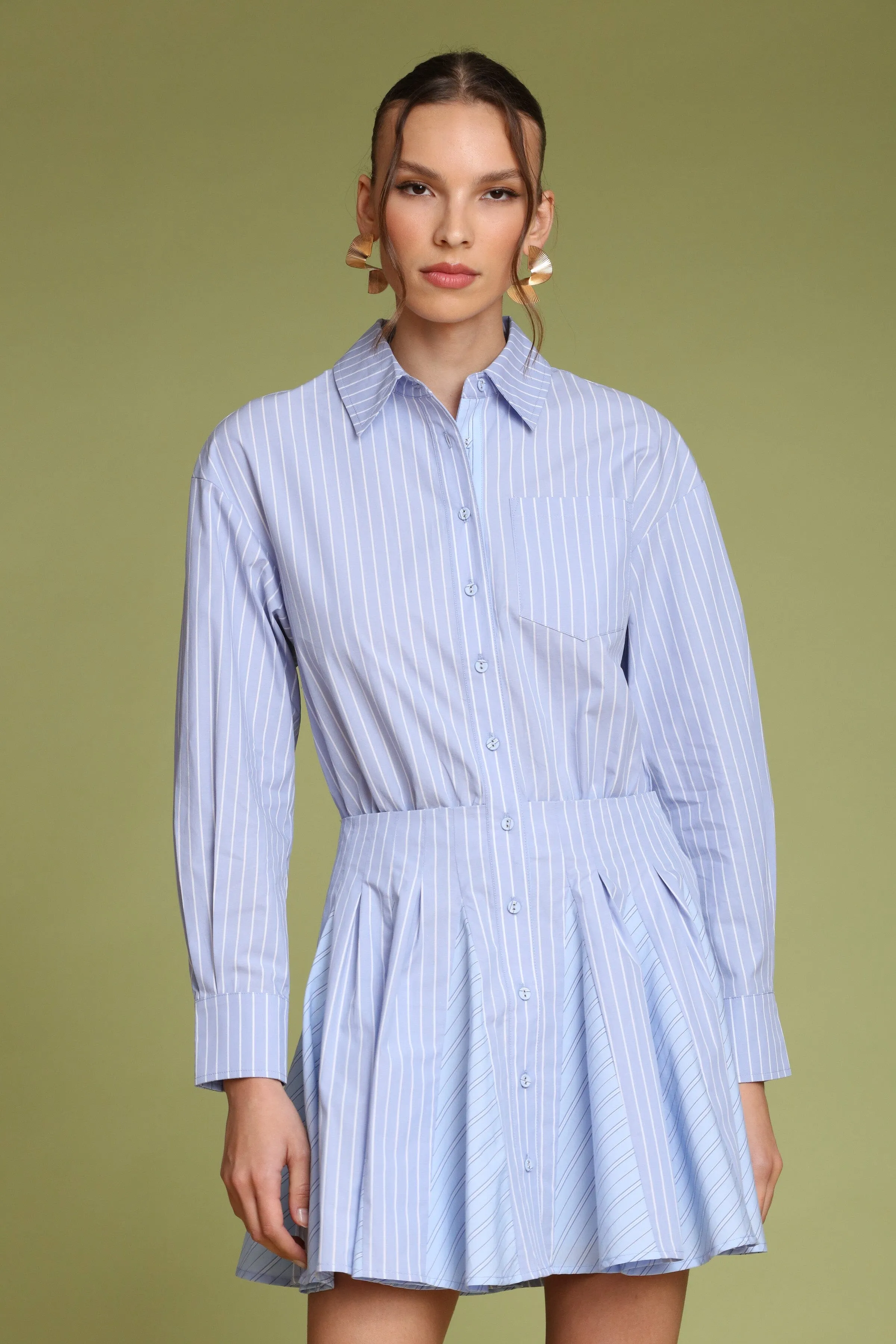 Striped Cotton Mini Shirt Dress sold by Avec Les Filles product image thumbnail 3