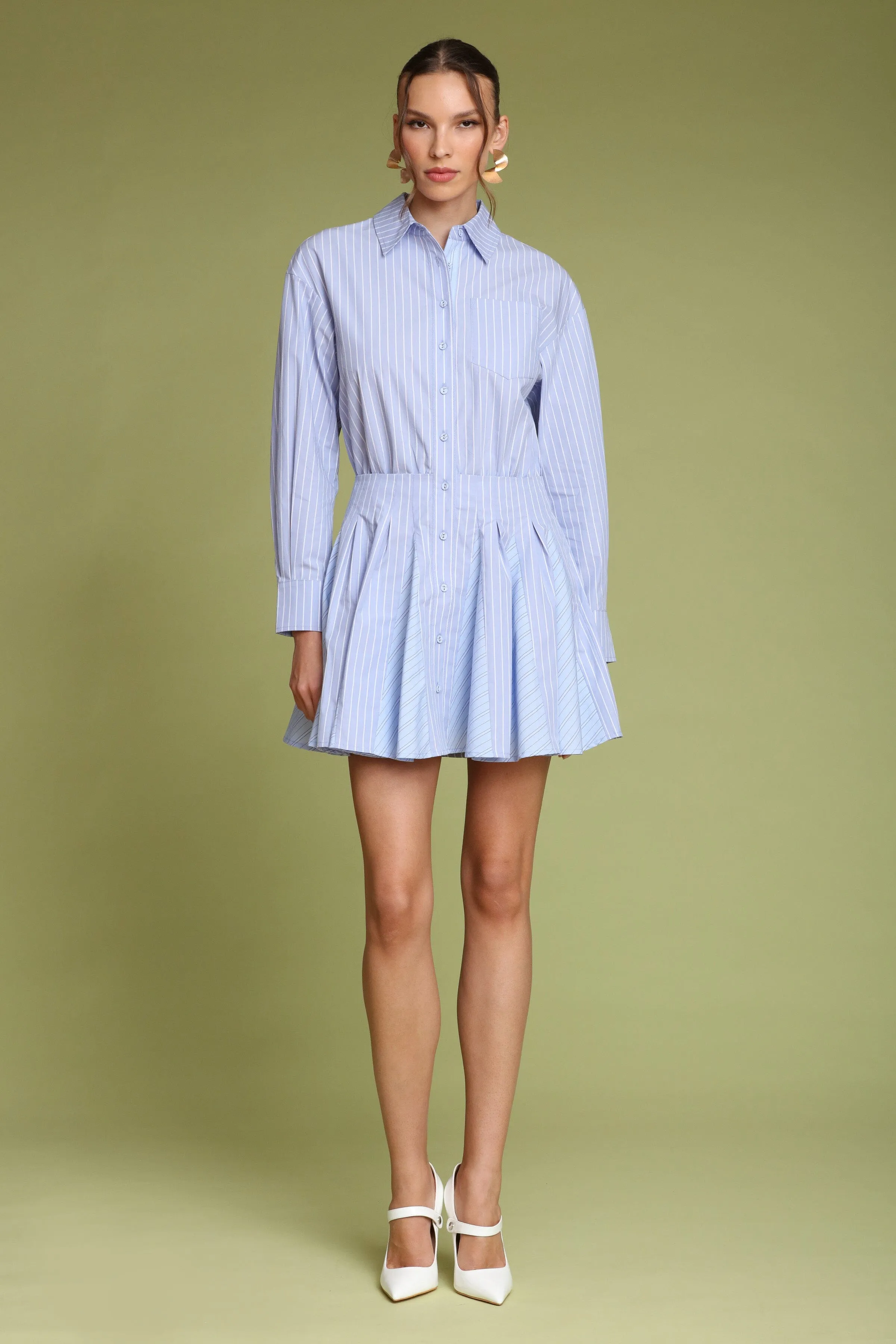 Striped Cotton Mini Shirt Dress sold by Avec Les Filles product image thumbnail 4