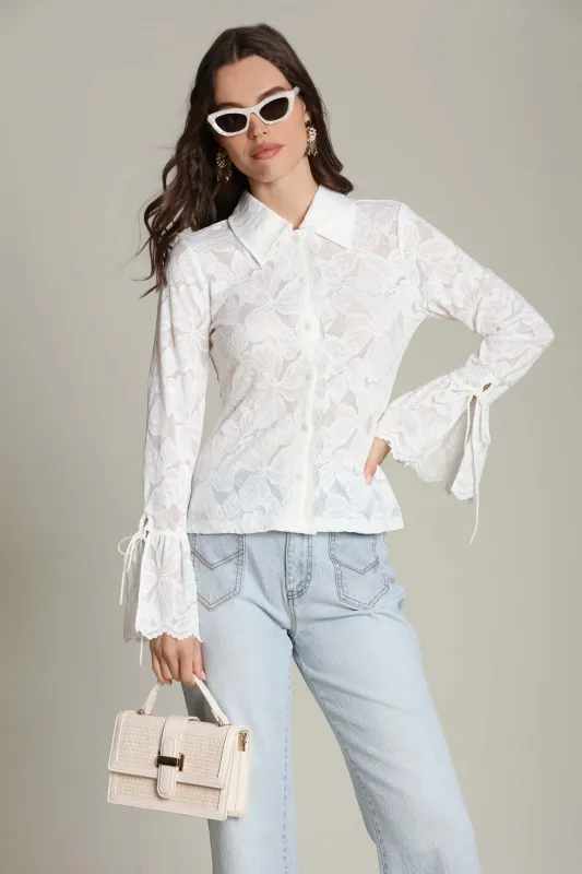 Sheer Lace Tie Cuff Shirt made by Avec Les Filles
