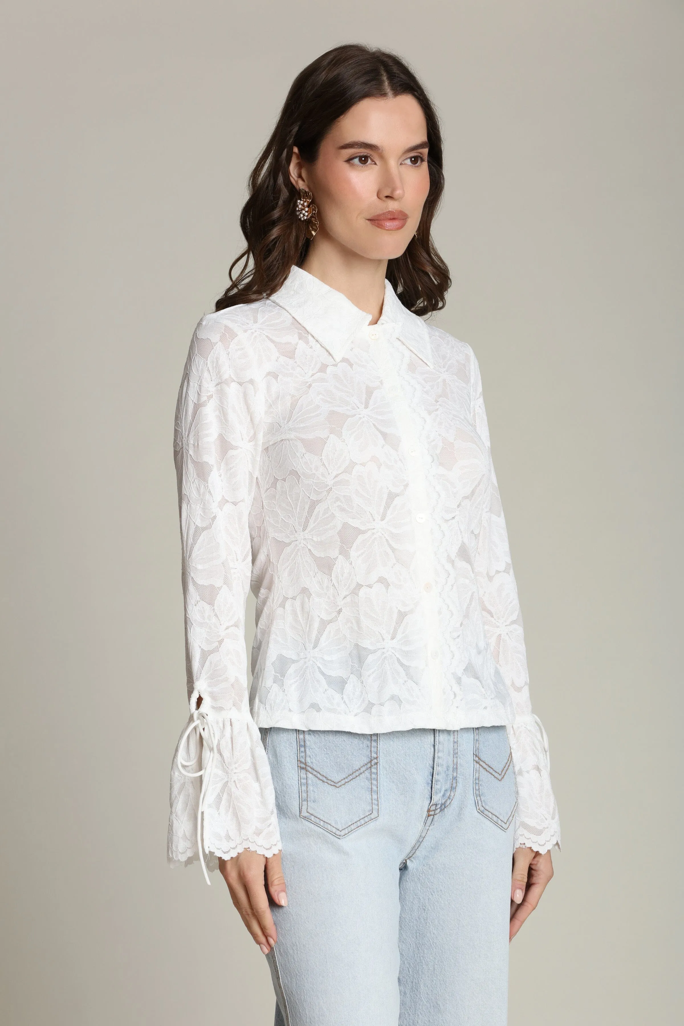 Sheer Lace Tie Cuff Shirt sold by Avec Les Filles product image thumbnail 4