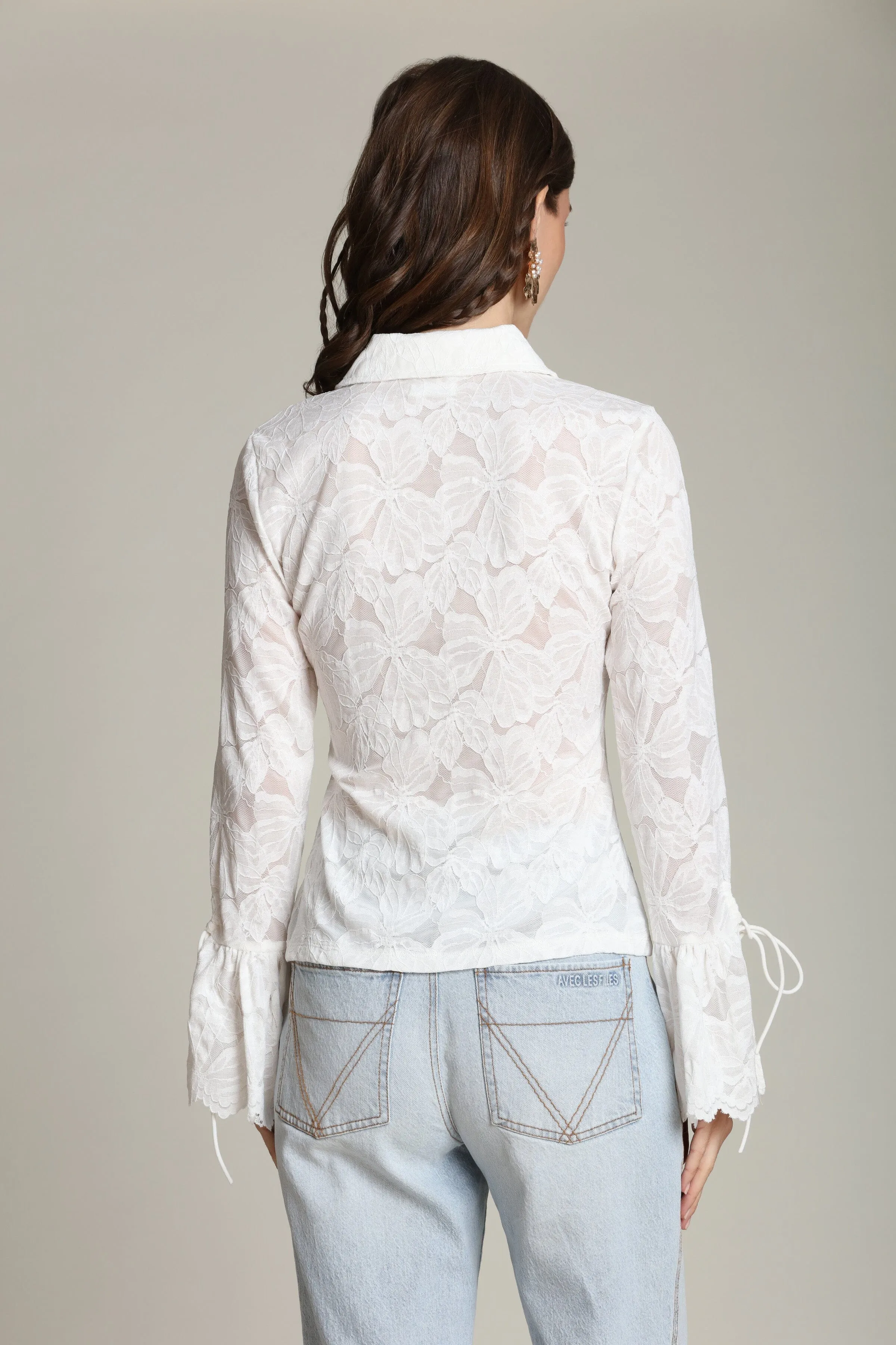 Sheer Lace Tie Cuff Shirt sold by Avec Les Filles product image thumbnail 5