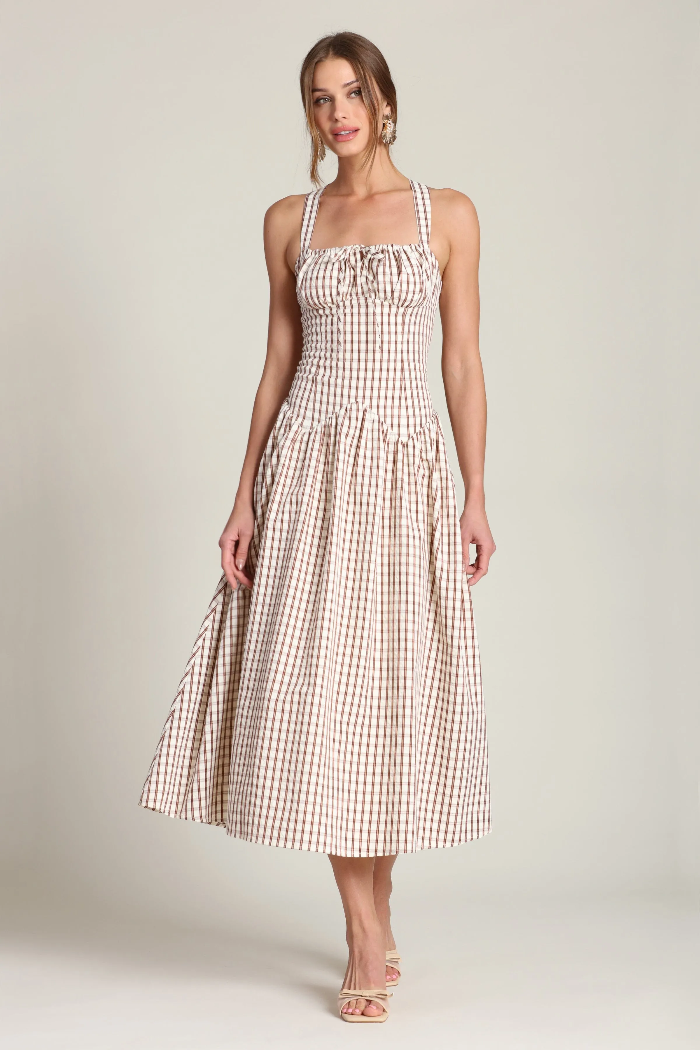 Gingham Drop-Waist Midi Dress sold by Avec Les Filles product image thumbnail 4