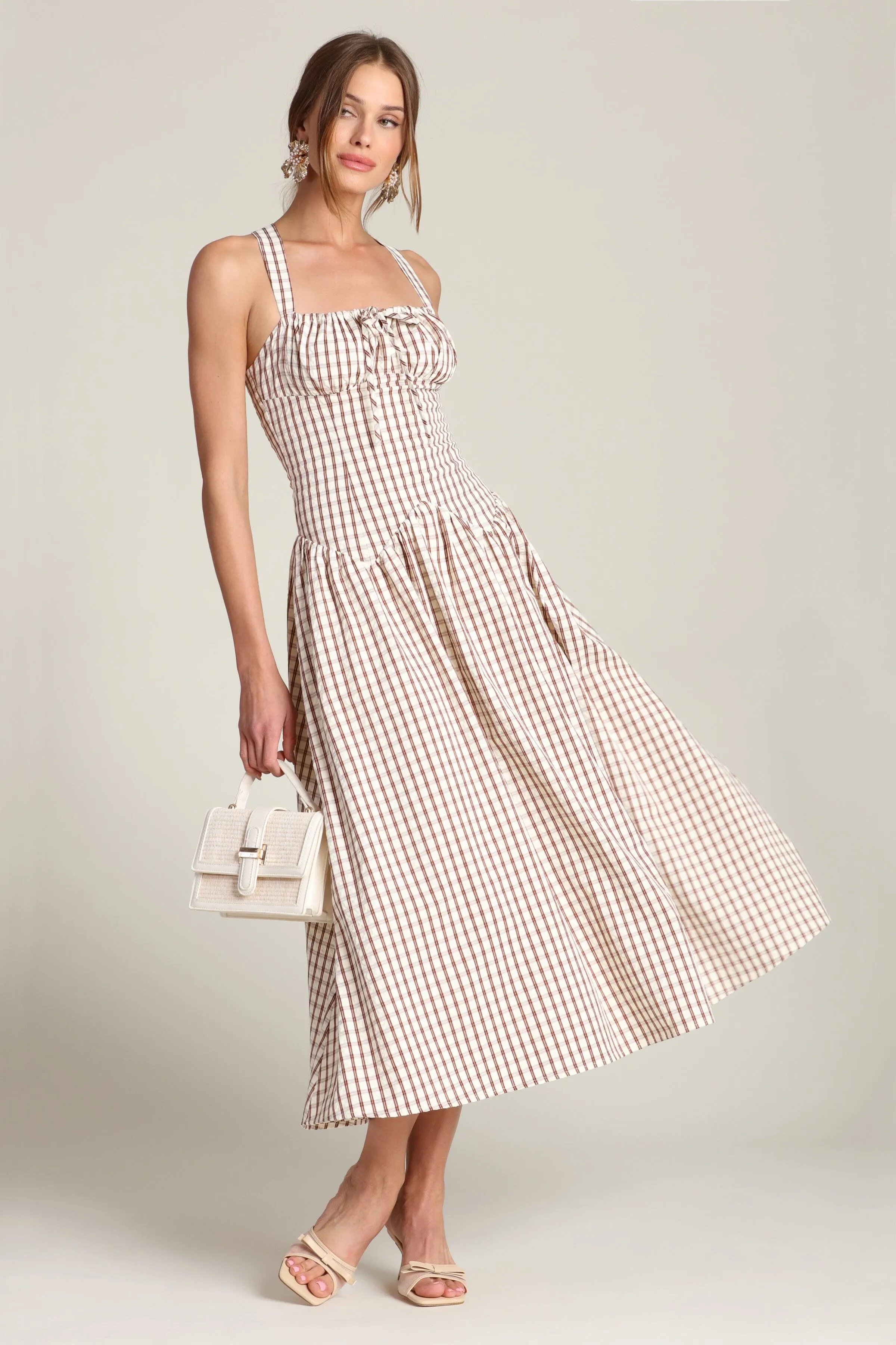 Gingham Drop-Waist Midi Dress sold by Avec Les Filles product image thumbnail 3