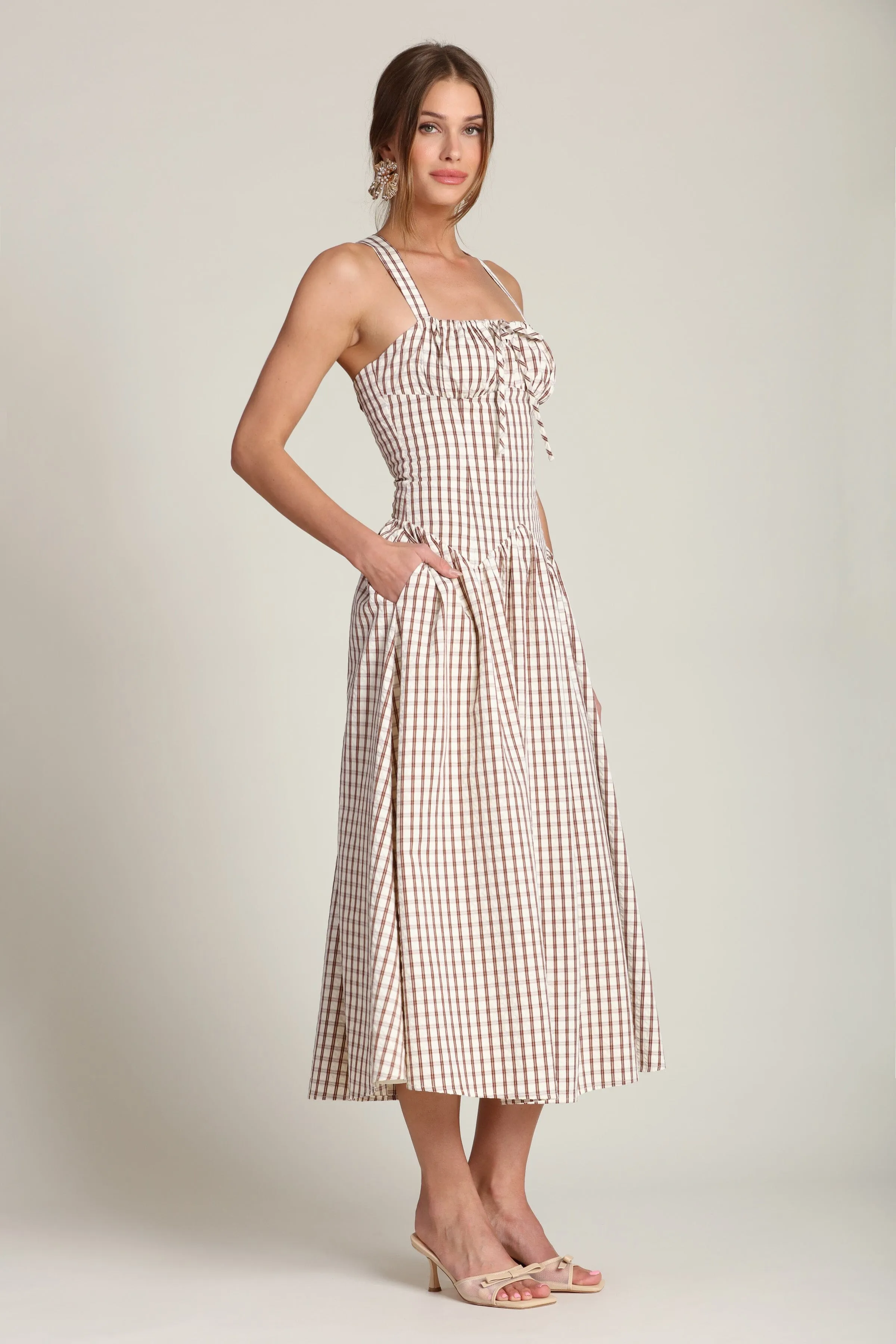 Gingham Drop-Waist Midi Dress sold by Avec Les Filles product image thumbnail 5