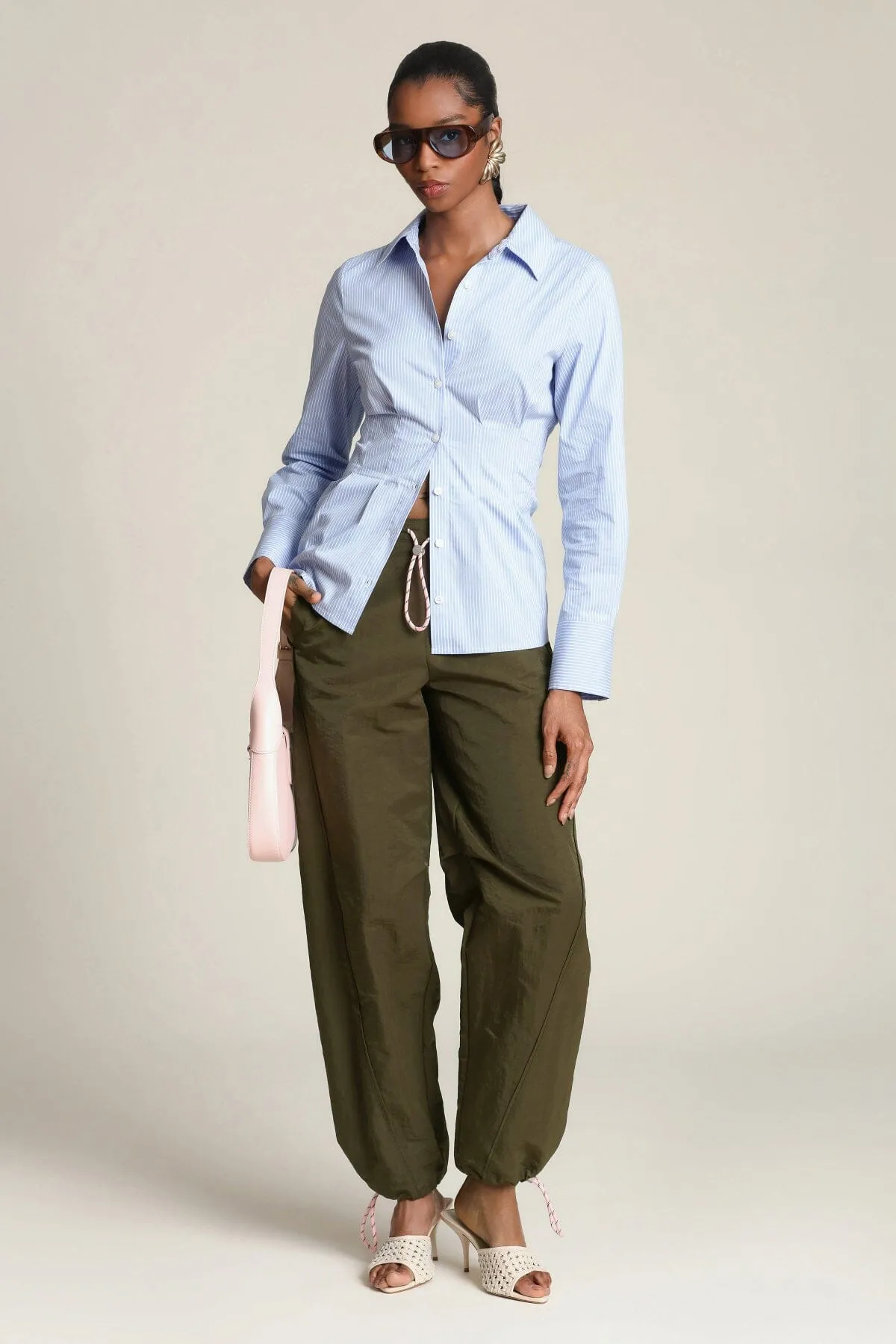 Cinch Waist Cotton Pinstripe Shirt sold by Avec Les Filles product image thumbnail 2