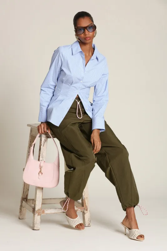 Cinch Waist Cotton Pinstripe Shirt made by Avec Les Filles