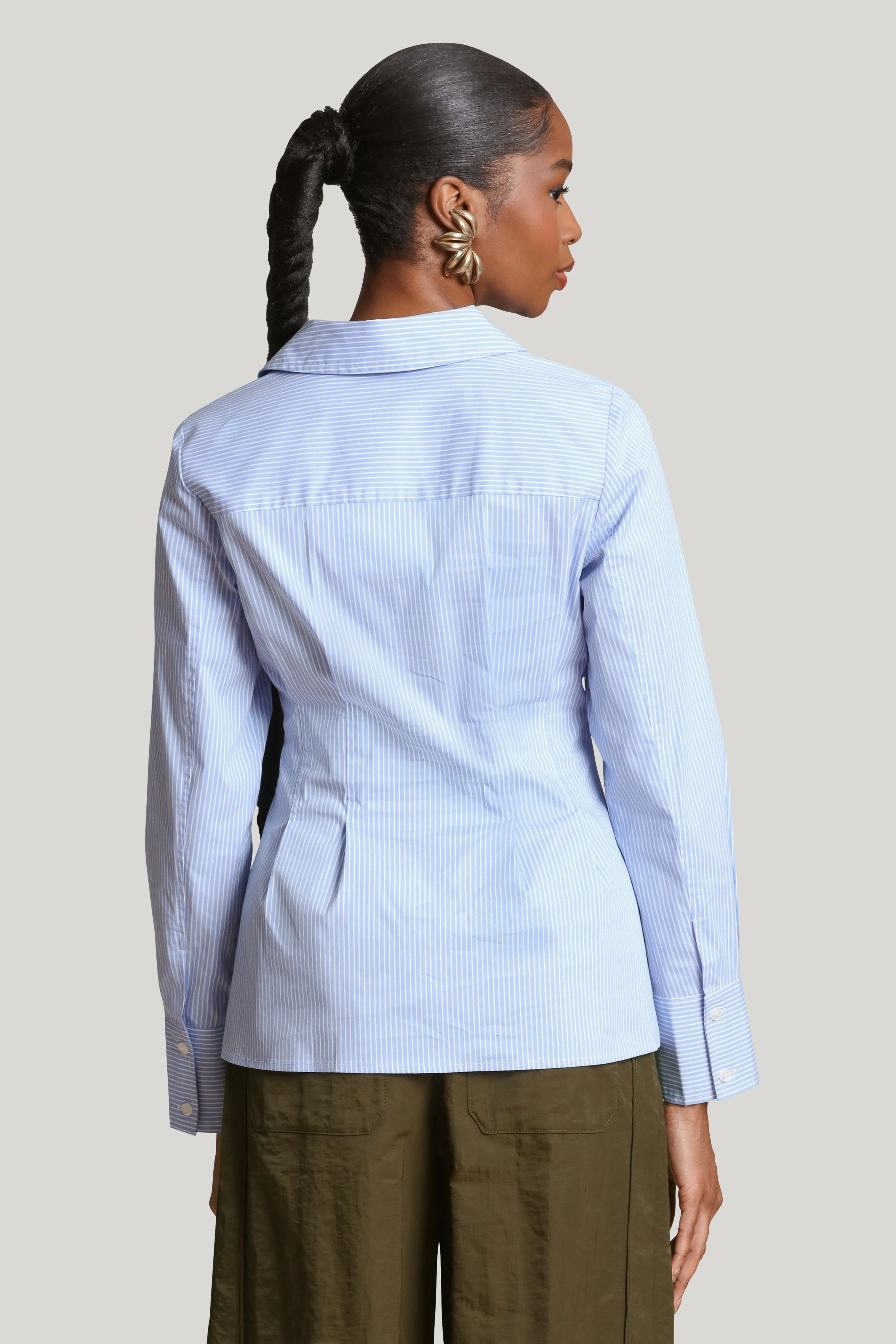 Cinch Waist Cotton Pinstripe Shirt sold by Avec Les Filles product image thumbnail 5