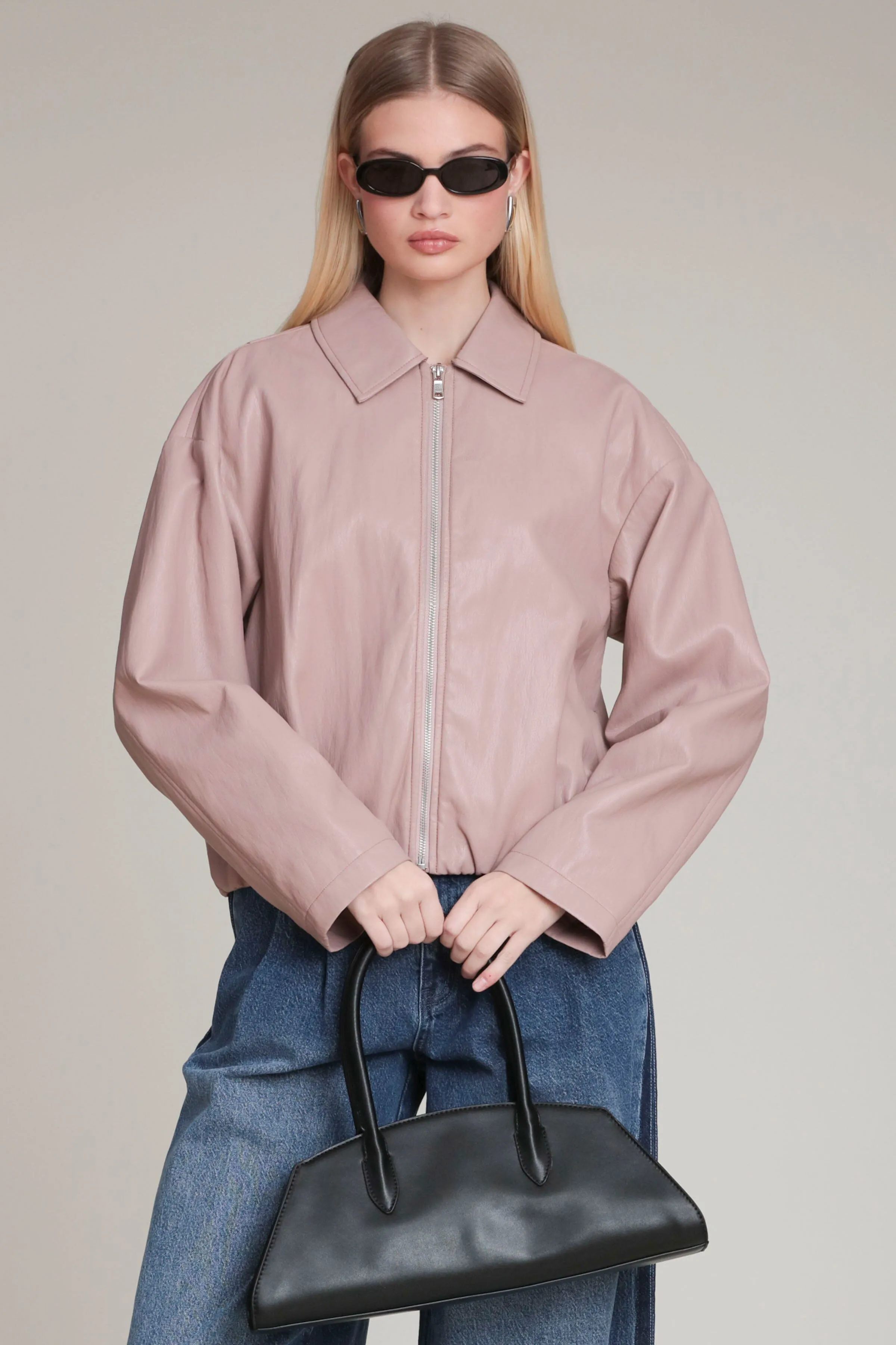 Faux-Ever Leather™ Minimalist Bomber Jacket sold by Avec Les Filles