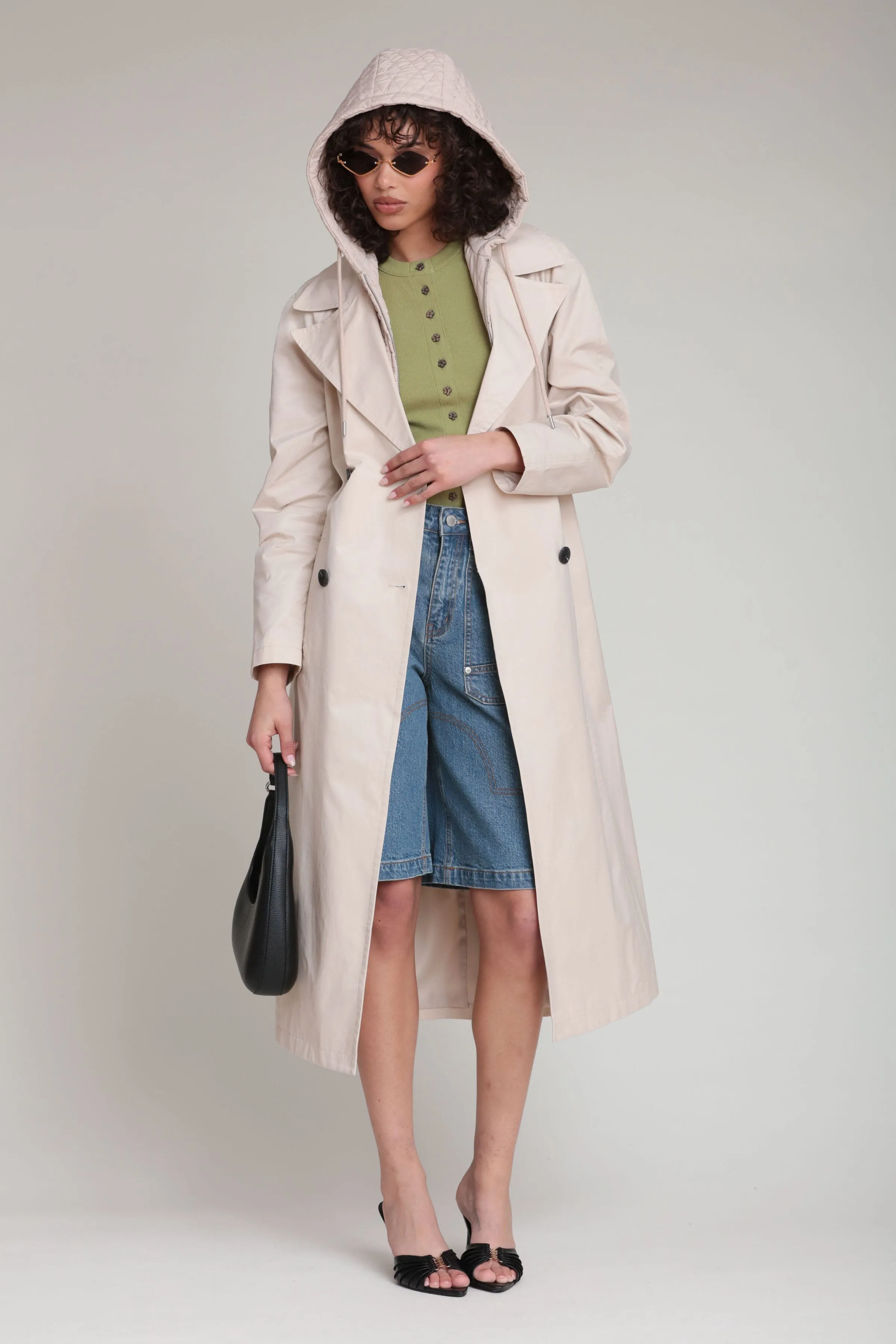 Quilted Hoodie Cotton Nylon Trench Coat sold by Avec Les Filles