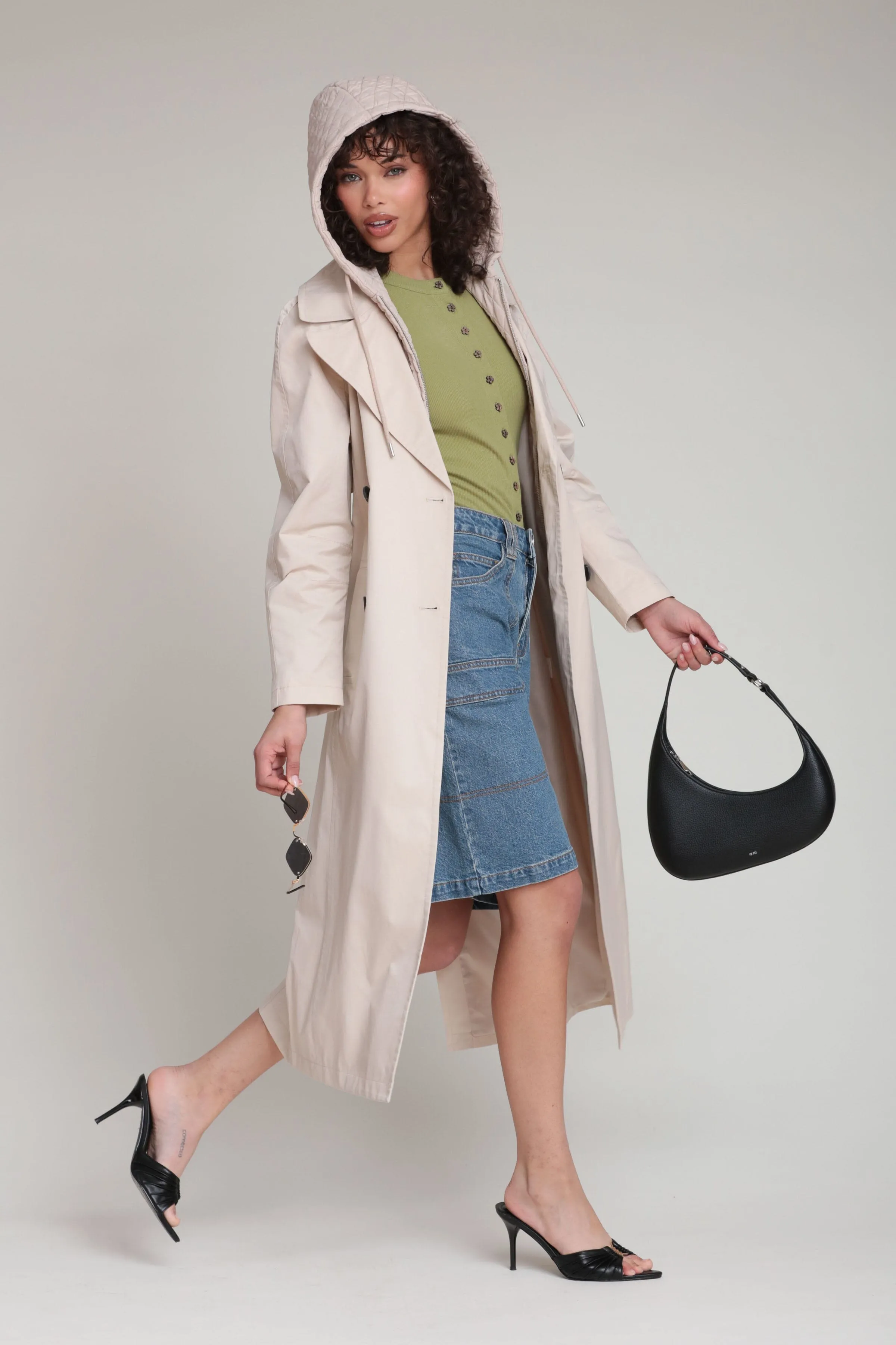 Quilted Hoodie Cotton Nylon Trench Coat sold by Avec Les Filles product image thumbnail 2