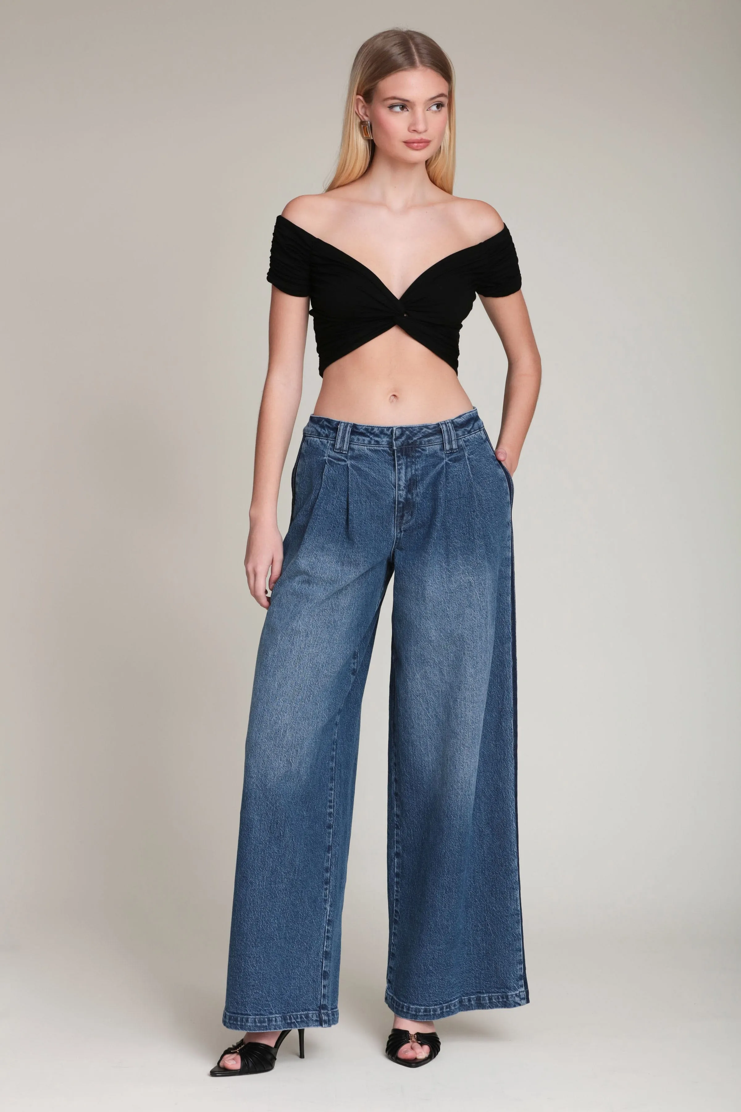 Side Stripe Wide Leg Jeans sold by Avec Les Filles product image thumbnail 2