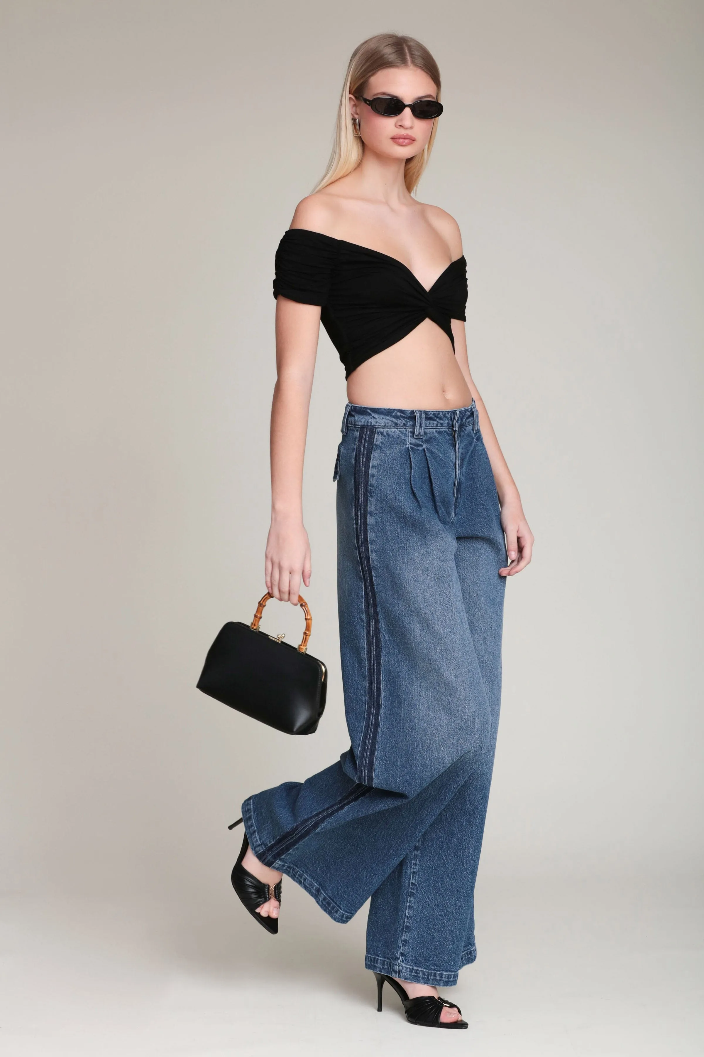 Side Stripe Wide Leg Jeans sold by Avec Les Filles