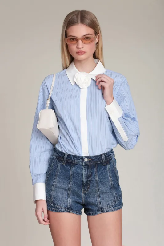 Rosette Detail Cotton Contrast Shirt made by Avec Les Filles