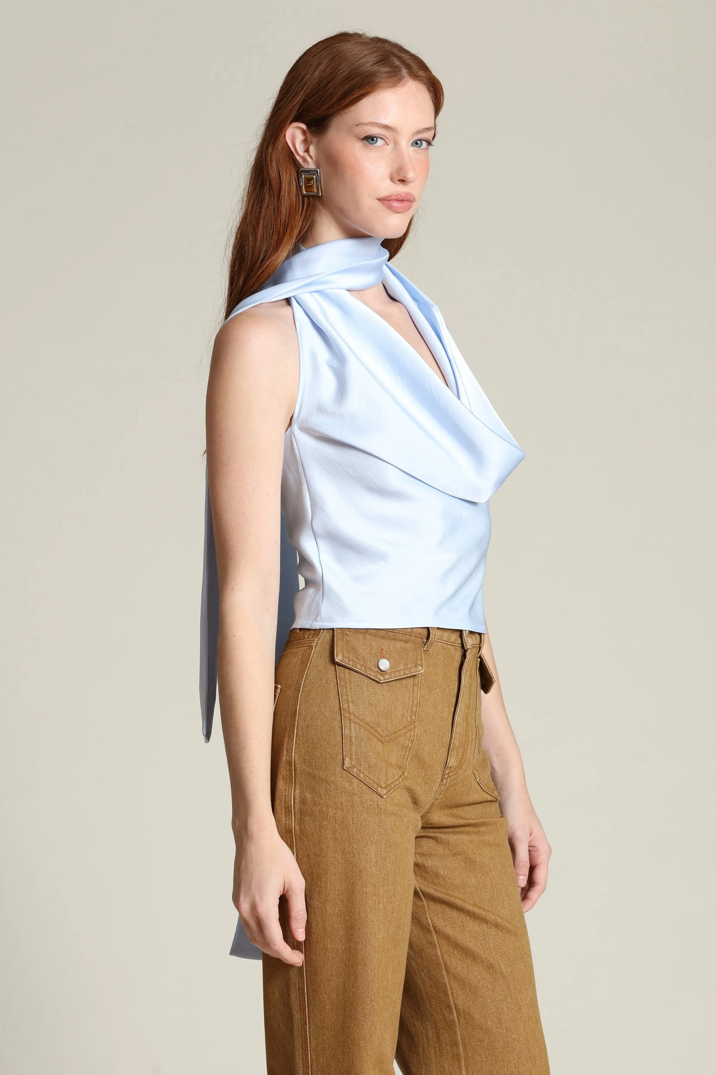 Satin Scarf Tie Halter Top sold by Avec Les Filles product image thumbnail 4