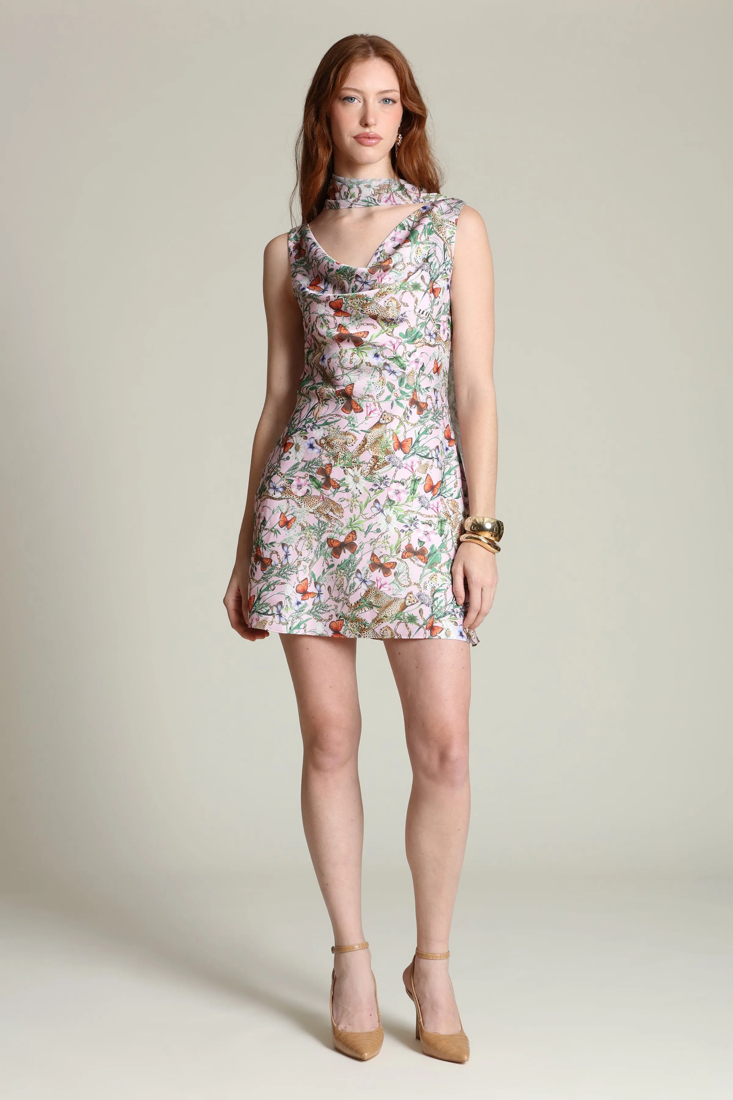 Floral Satin Scarf Tie Mini Dress sold by Avec Les Filles product image thumbnail 4