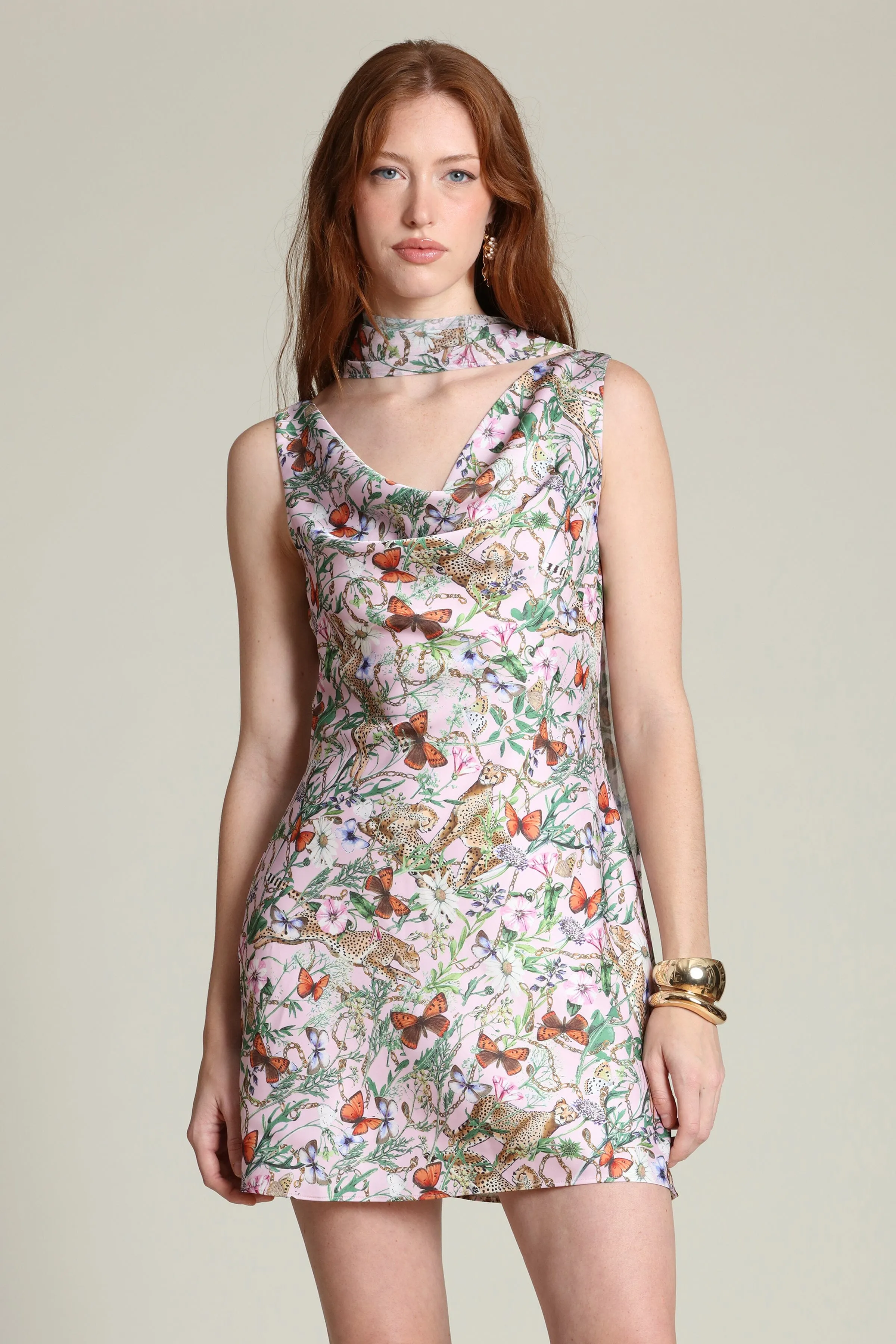 Floral Satin Scarf Tie Mini Dress sold by Avec Les Filles product image thumbnail 3