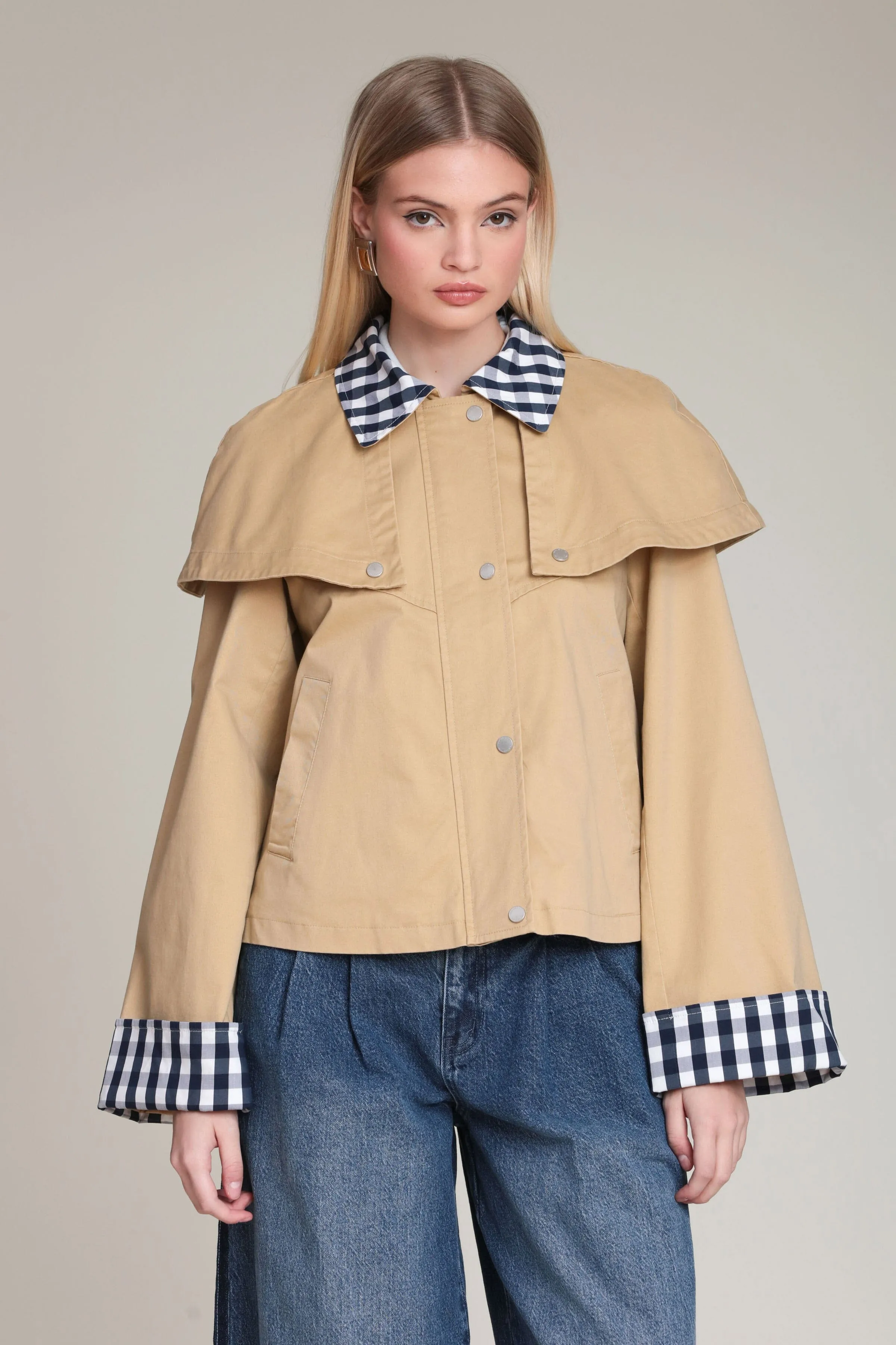 Gingham Trim Cotton Cape Jacket sold by Avec Les Filles product image thumbnail 4