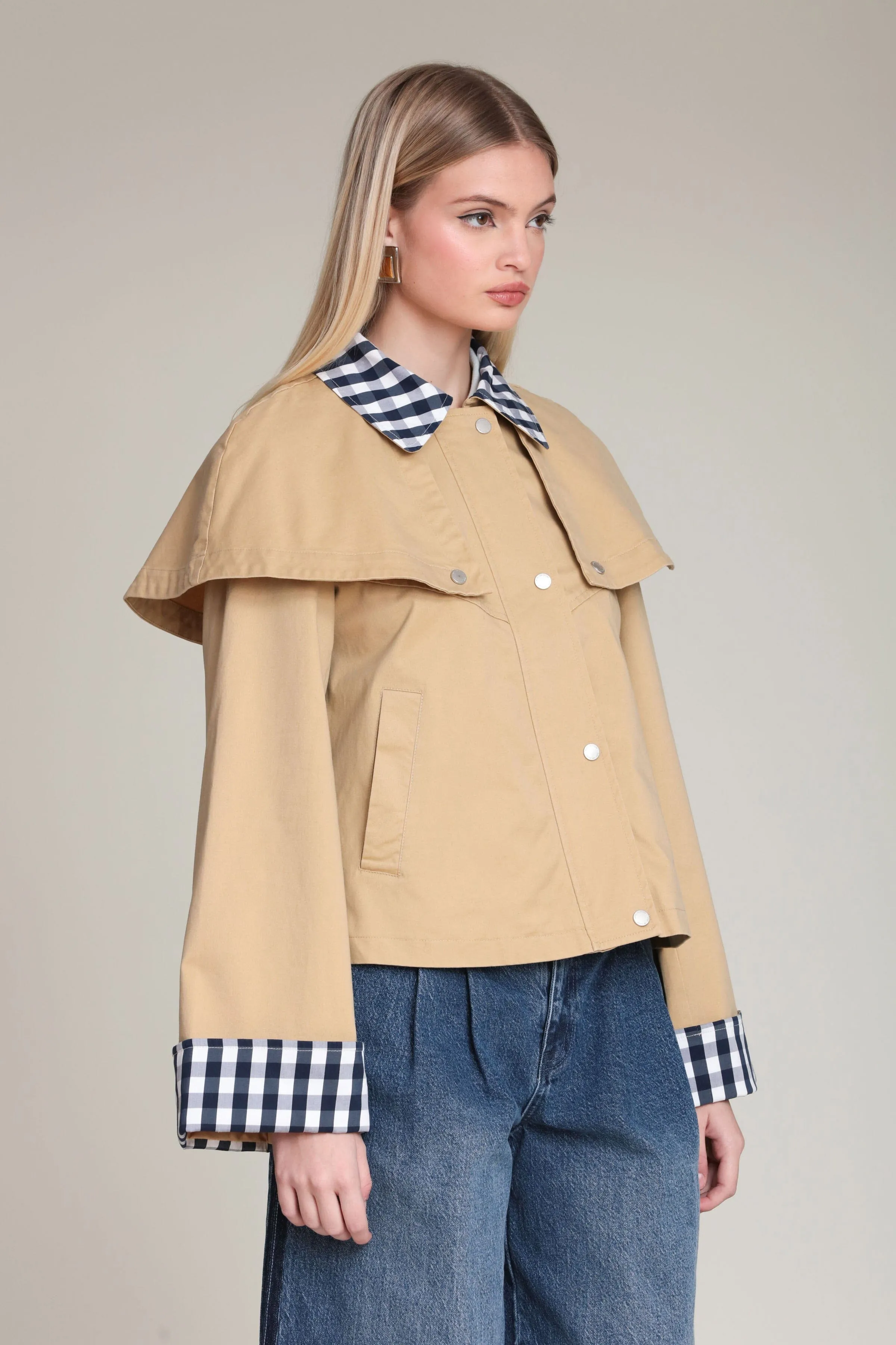 Gingham Trim Cotton Cape Jacket sold by Avec Les Filles product image thumbnail 5