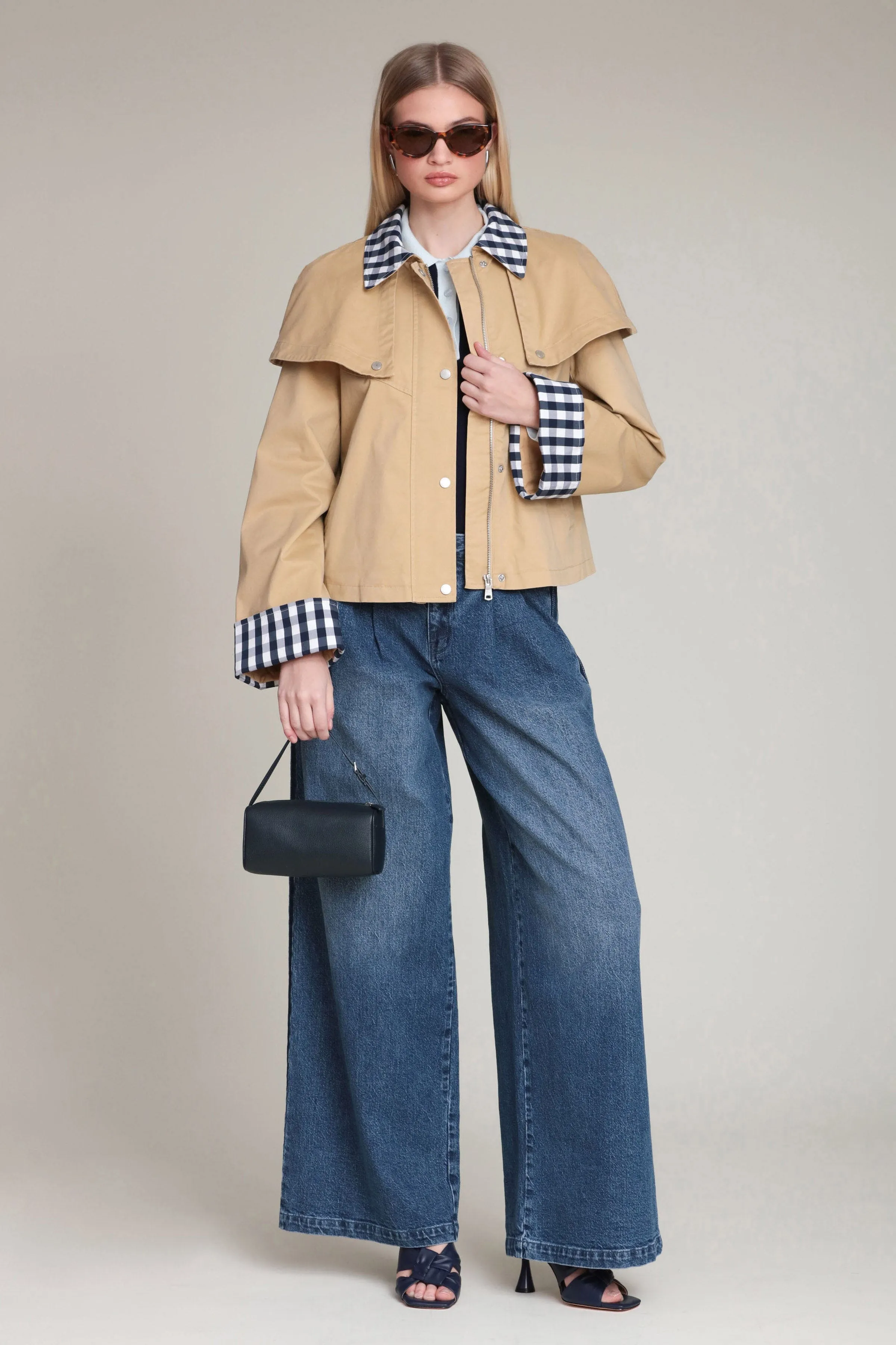 Gingham Trim Cotton Cape Jacket sold by Avec Les Filles product image thumbnail 2