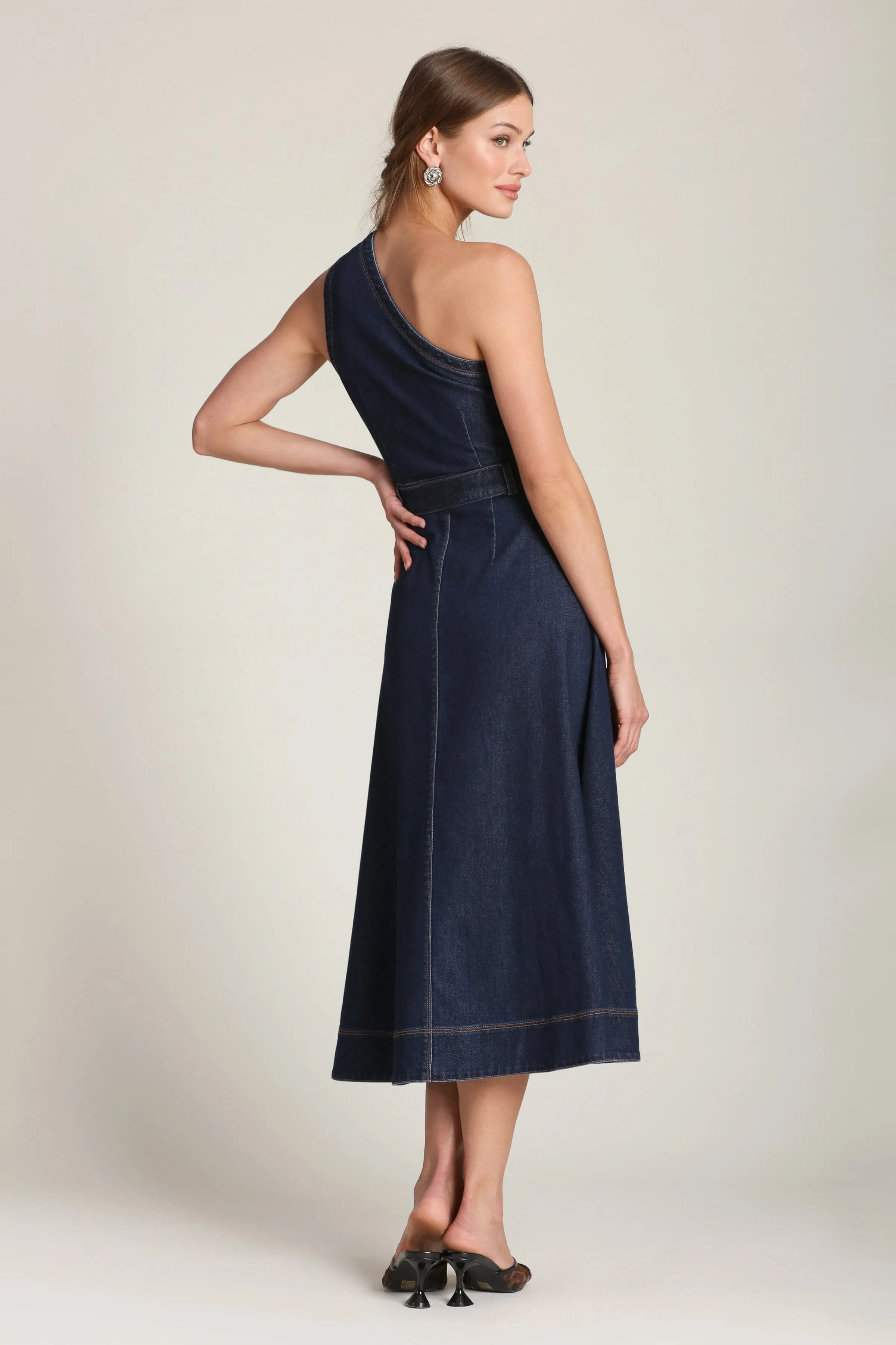 One Shoulder Belted Denim Midi Dress sold by Avec Les Filles product image thumbnail 5