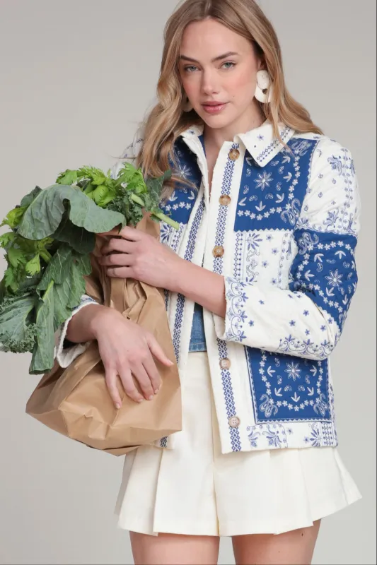Bandana Patchwork Cotton Quilted Jacket sold by Avec Les Filles