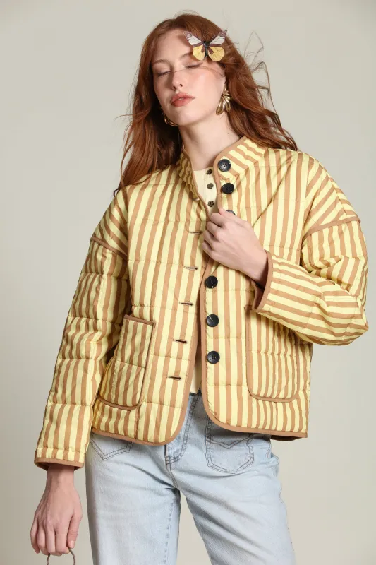 Striped Cotton Blend Quilted Jacket made by Avec Les Filles