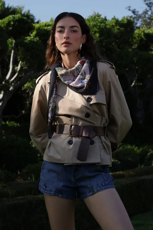 Contrast Belt Cropped Cotton Trench Coat made by Avec Les Filles