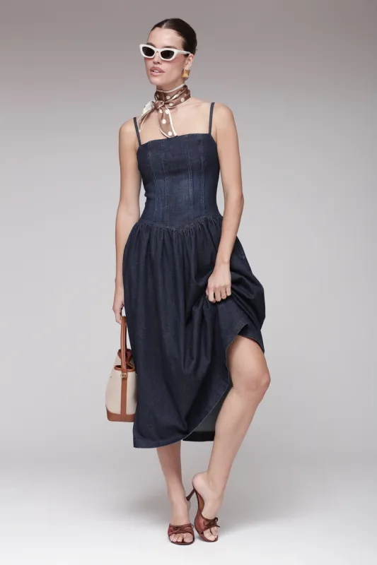 Drop Waist Denim Midi Dress sold by Avec Les Filles