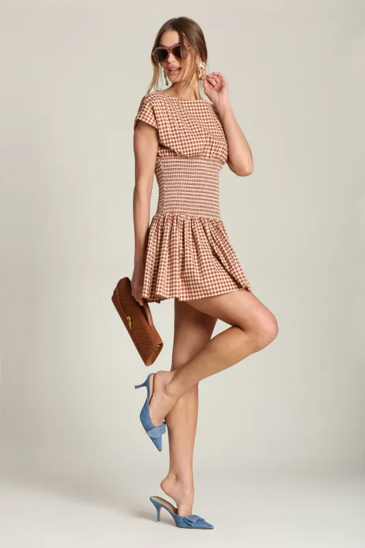 Smocked Gingham Cotton Mini Dress sold by Avec Les Filles