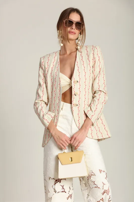 Floral Stripe Linen Blend Blazer sold by Avec Les Filles