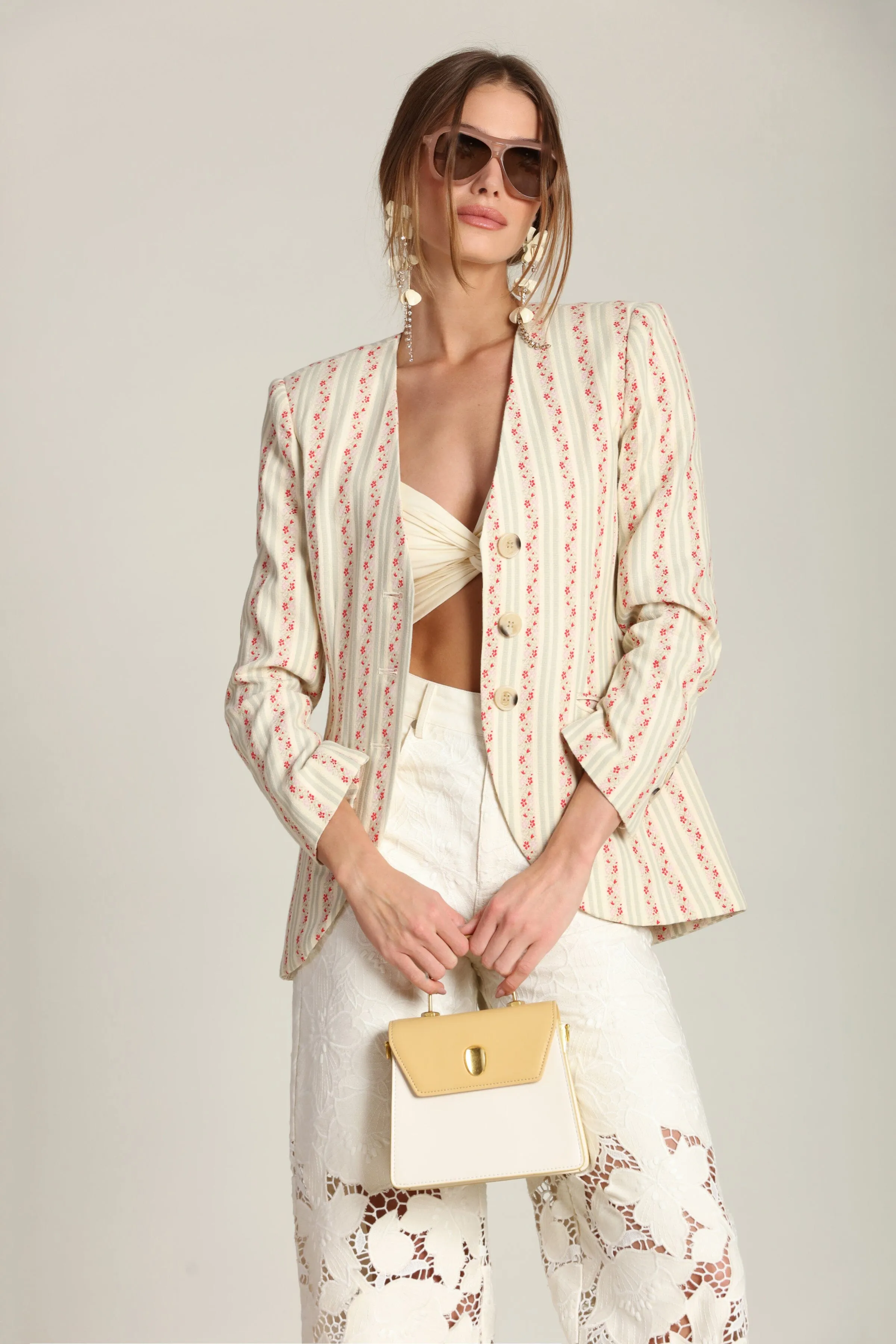 Floral Stripe Linen Blend Blazer sold by Avec Les Filles