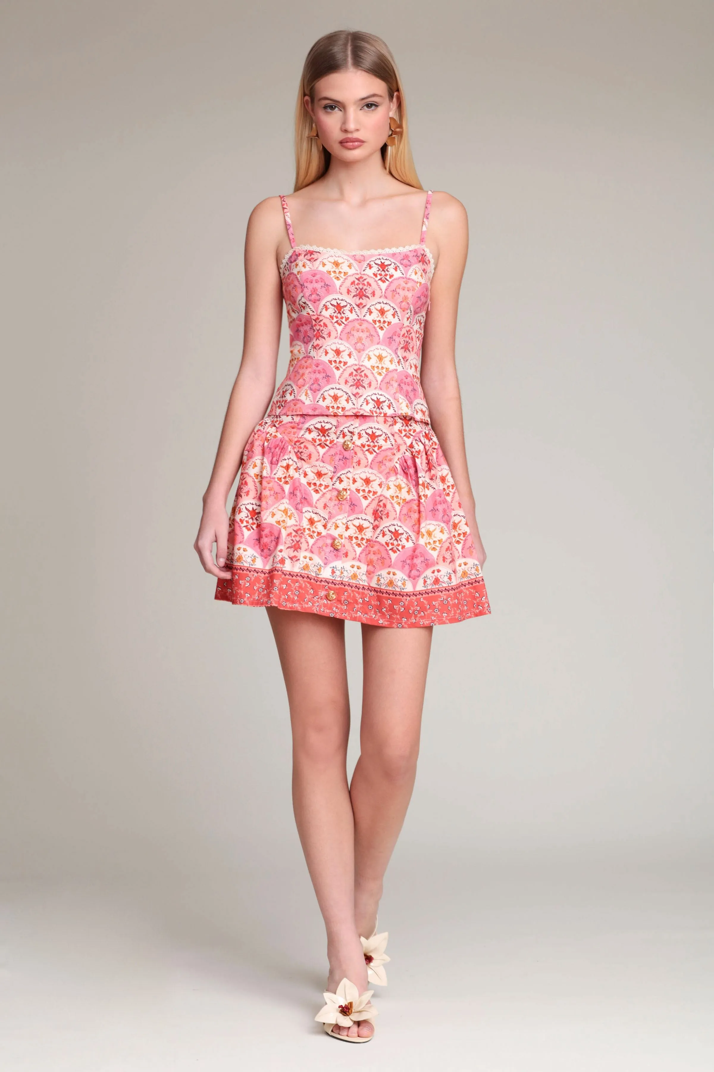 Floral Linen Blend Belted Mini Skirt sold by Avec Les Filles product image thumbnail 2