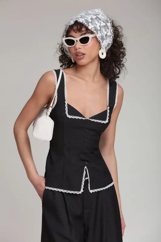 Lace Trim Cutaway Vest Top made by Avec Les Filles