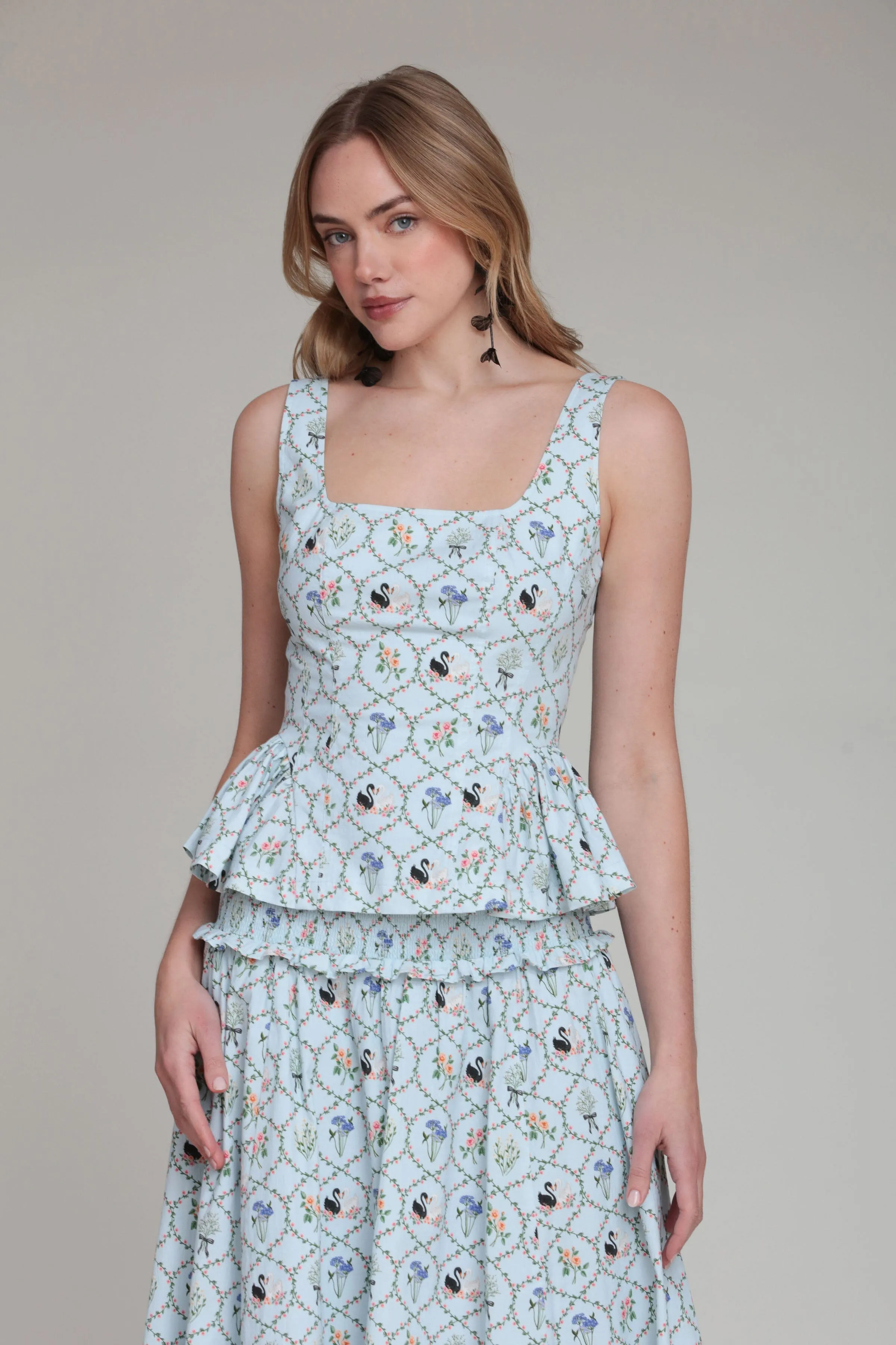 Floral Lattice Stretch Cotton Peplum Top sold by Avec Les Filles product image thumbnail 3