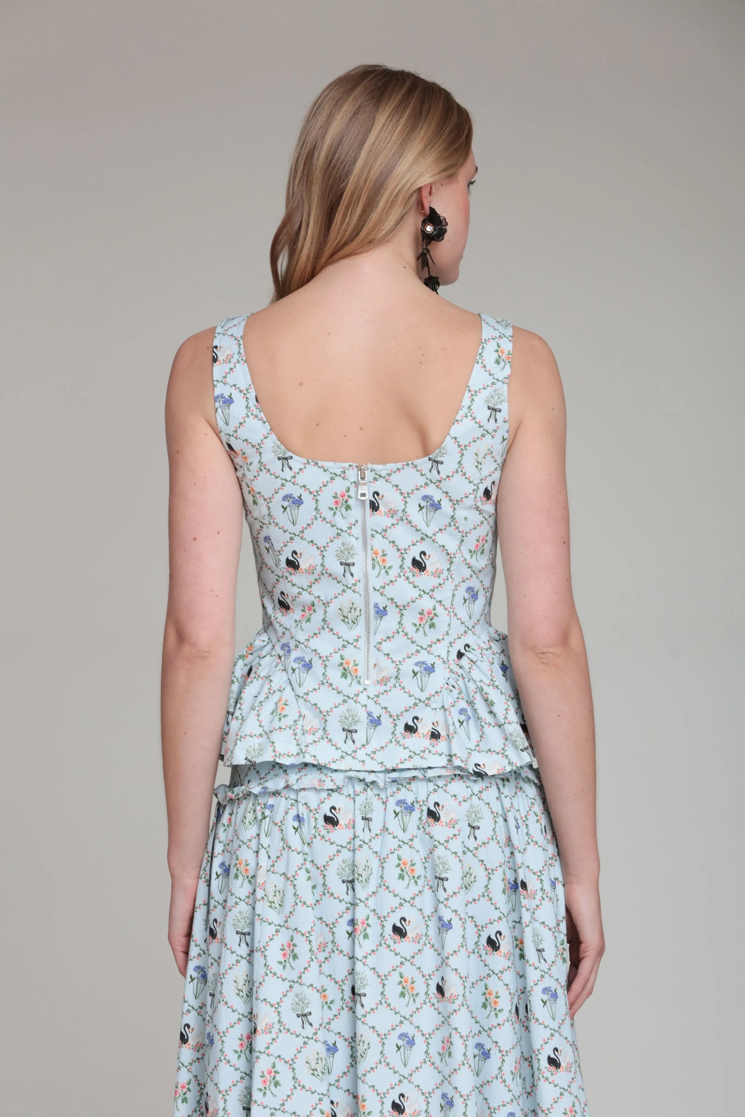 Floral Lattice Stretch Cotton Peplum Top sold by Avec Les Filles product image thumbnail 5