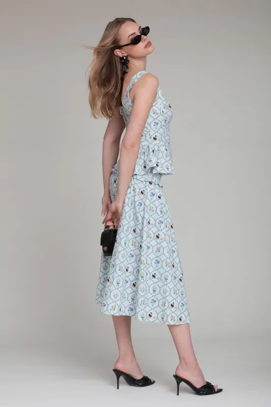 Floral Lattice Cotton Smock Waist Midi Skirt made by Avec Les Filles