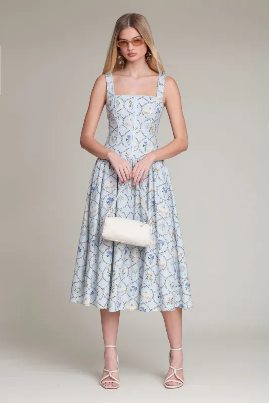 Floral Lattice Linen Blend Midi Dress made by Avec Les Filles