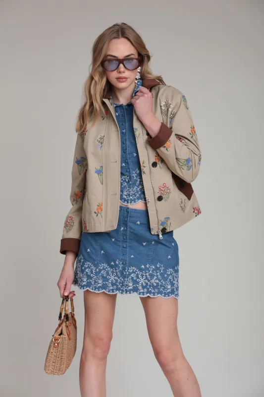 Floral Embroidered Cotton Utility Jacket made by Avec Les Filles