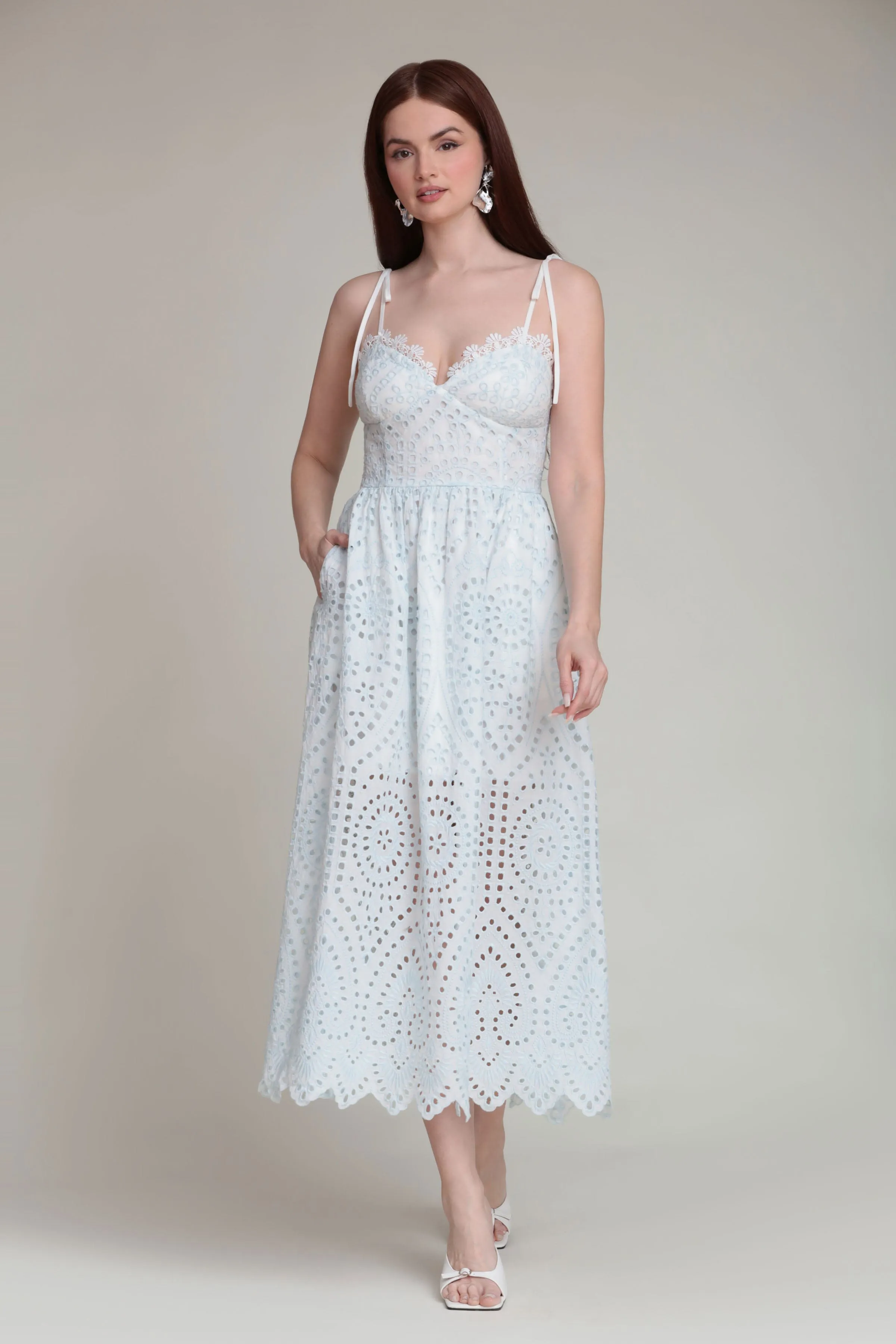 Broderie Anglaise Cotton Bustier Midi Dress sold by Avec Les Filles product image thumbnail 3