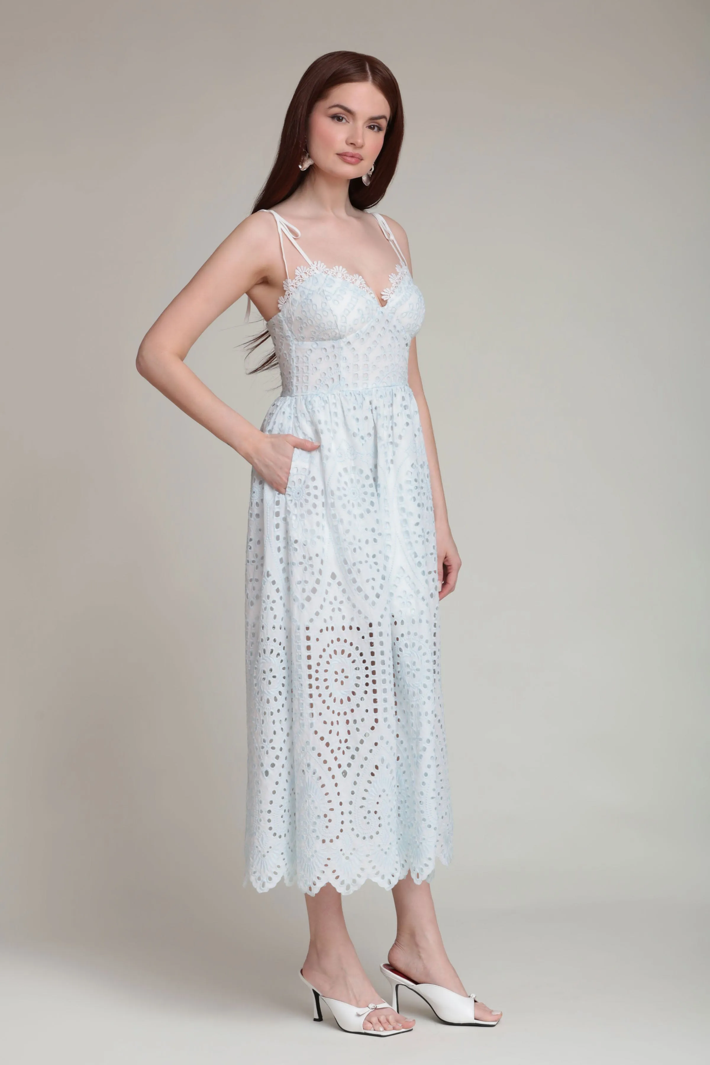 Broderie Anglaise Cotton Bustier Midi Dress sold by Avec Les Filles product image thumbnail 4