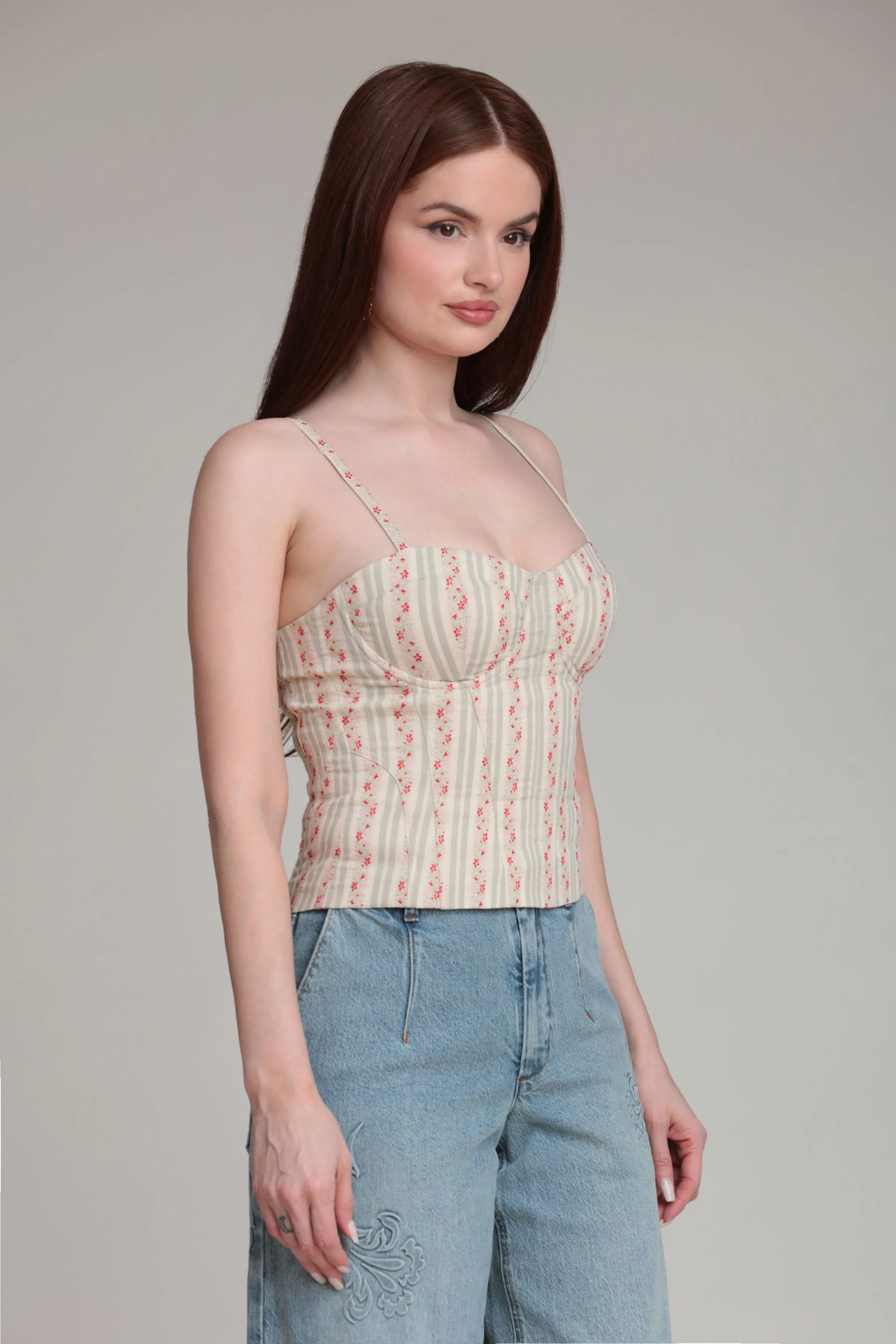 Floral Stripe Cotton Bustier Top sold by Avec Les Filles product image thumbnail 4