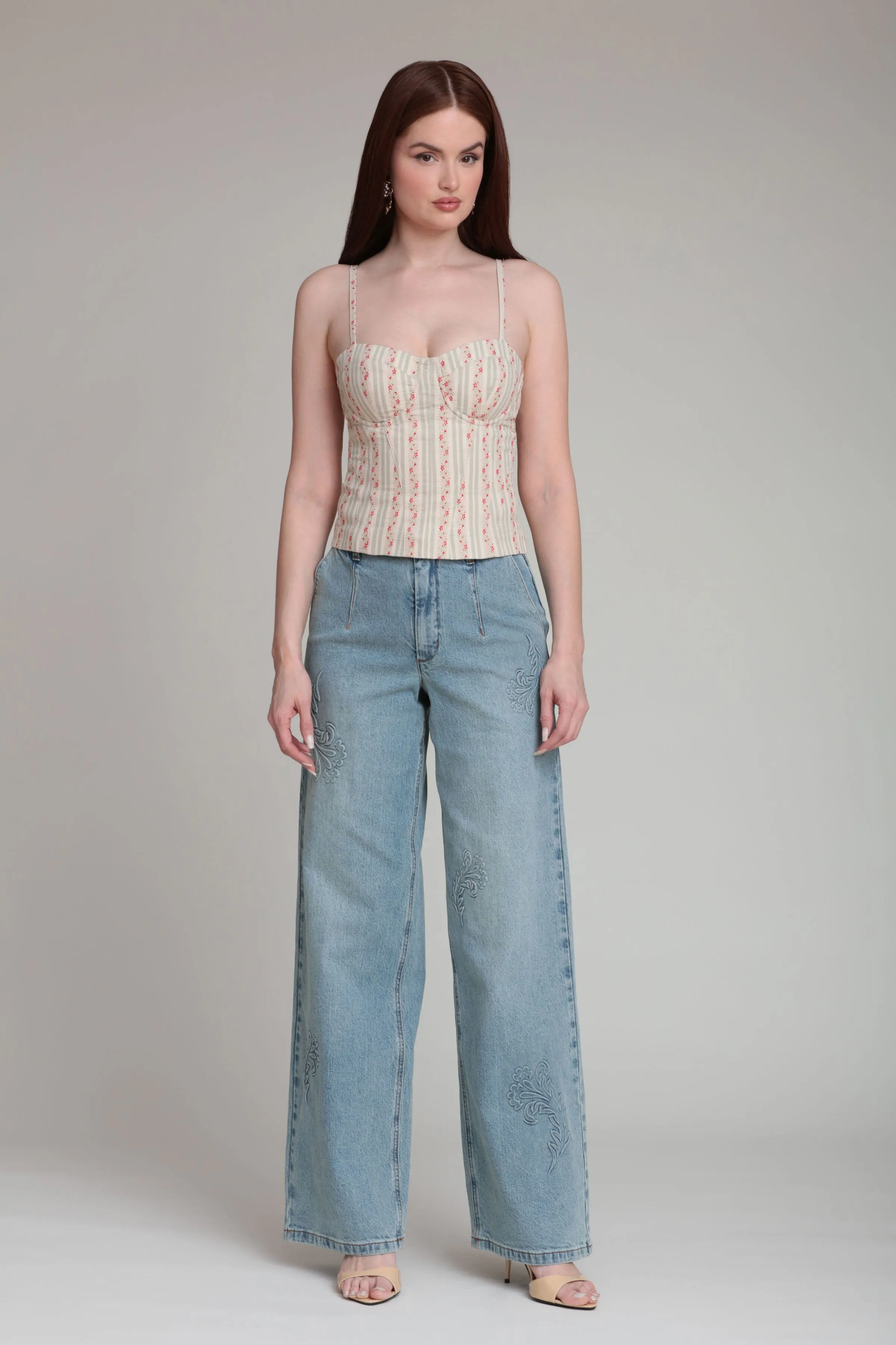 Floral Stripe Cotton Bustier Top sold by Avec Les Filles product image thumbnail 3