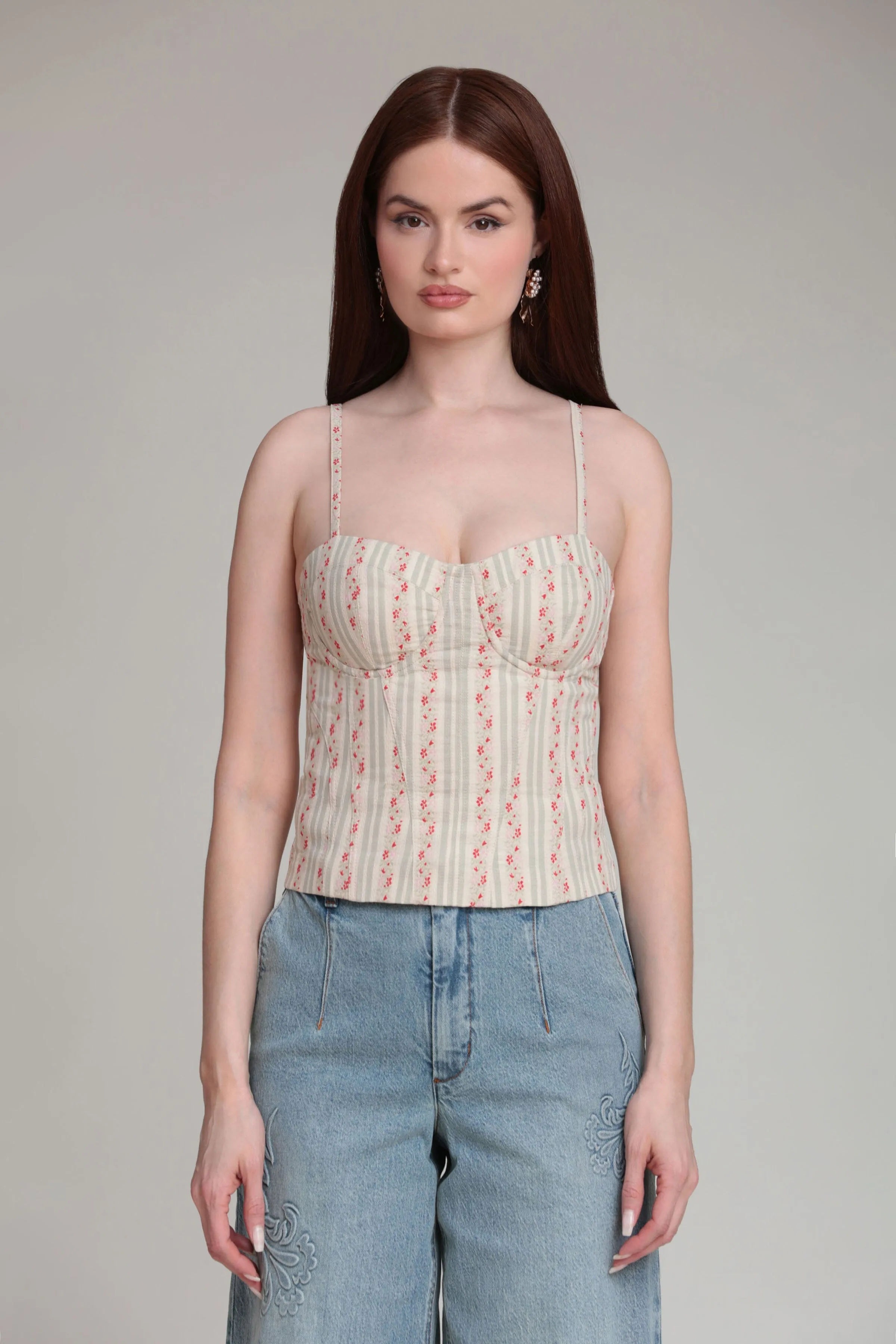 Floral Stripe Cotton Bustier Top sold by Avec Les Filles