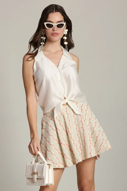 Floral Stripe Cotton Flared Mini Skirt made by Avec Les Filles