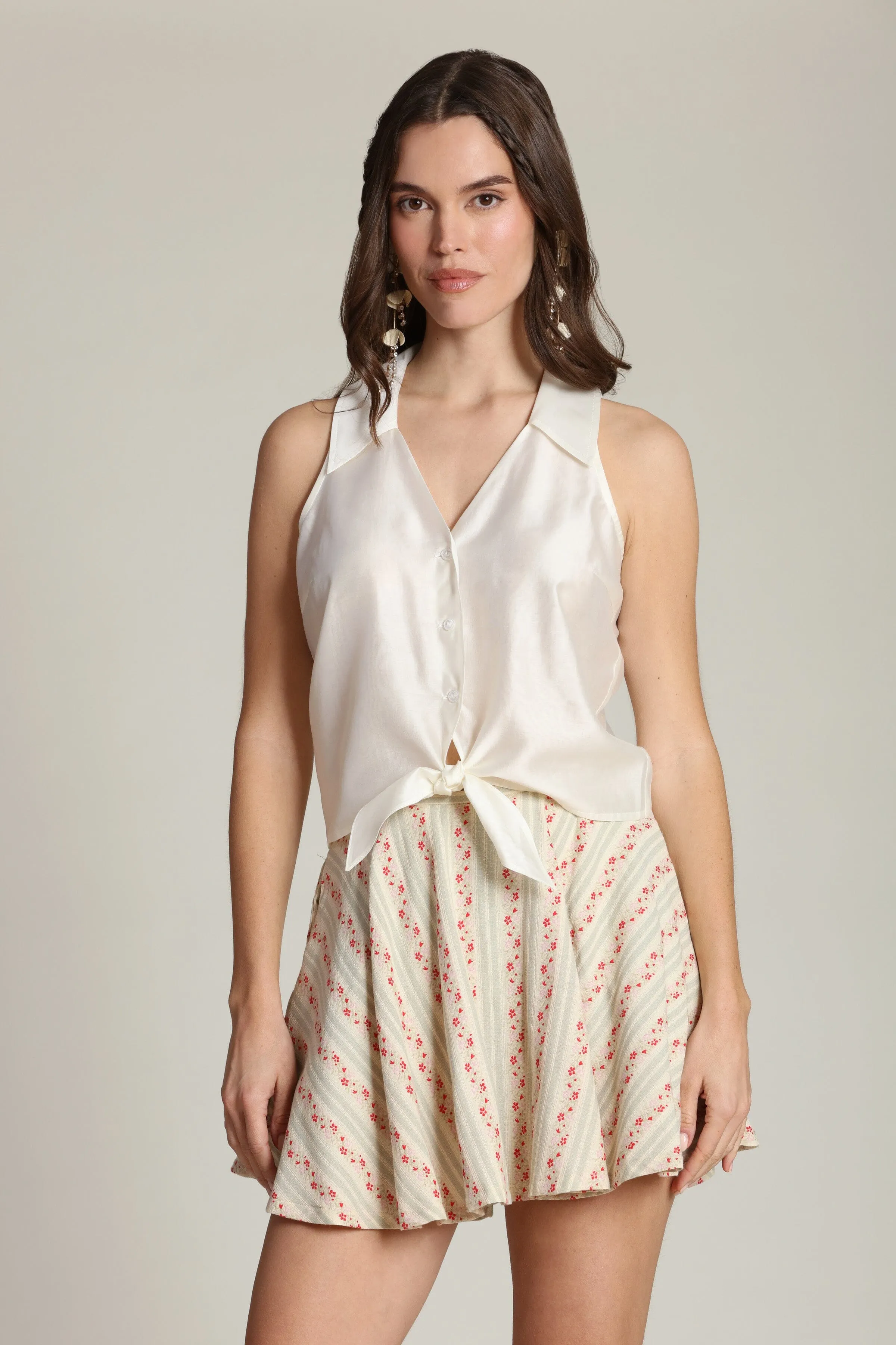Tie Front Sleeveless Satin Top sold by Avec Les Filles product image thumbnail 3