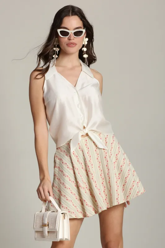 Tie Front Sleeveless Satin Top made by Avec Les Filles