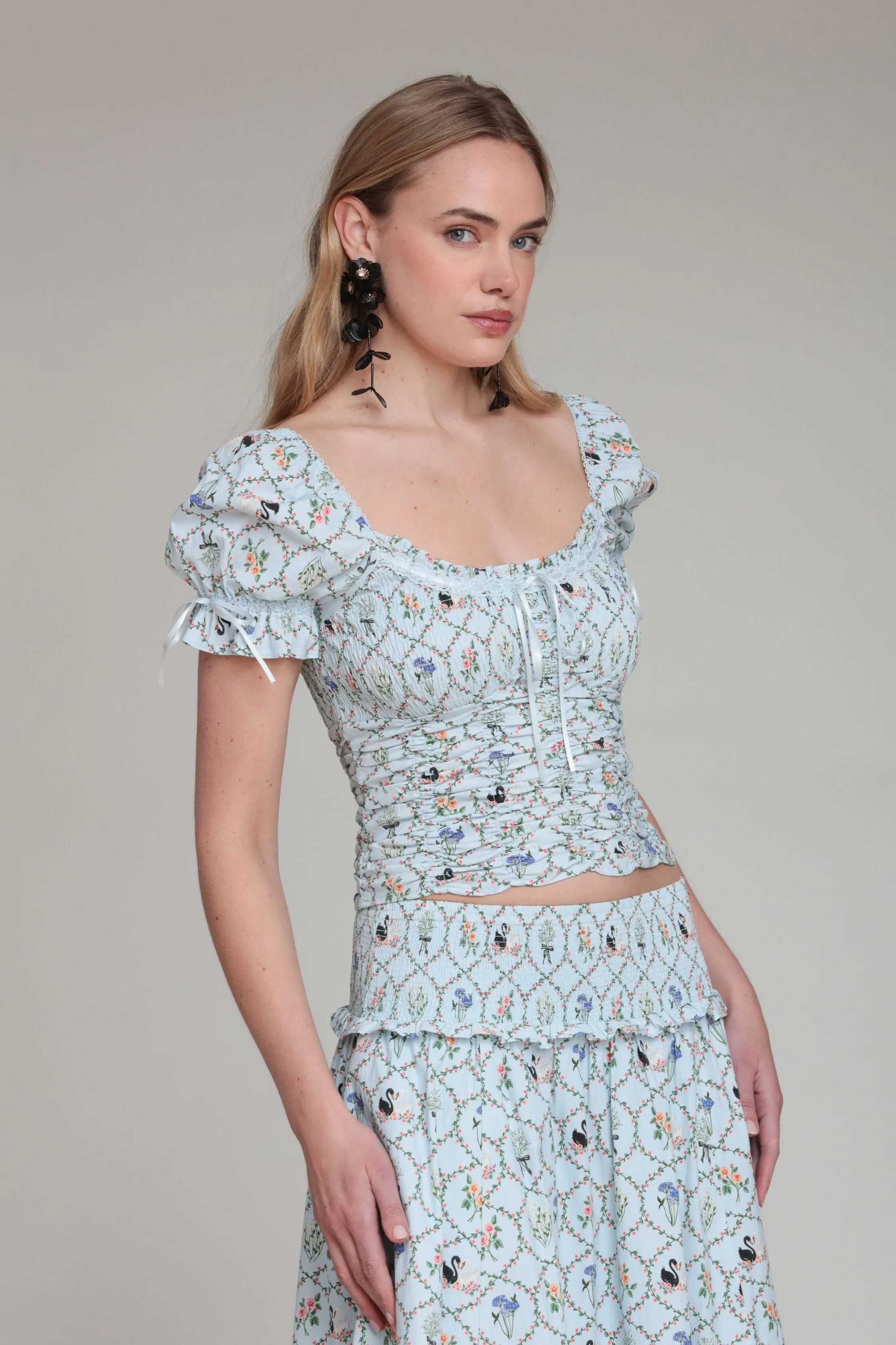 Floral Lattice Cotton Smock Top sold by Avec Les Filles product image thumbnail 4